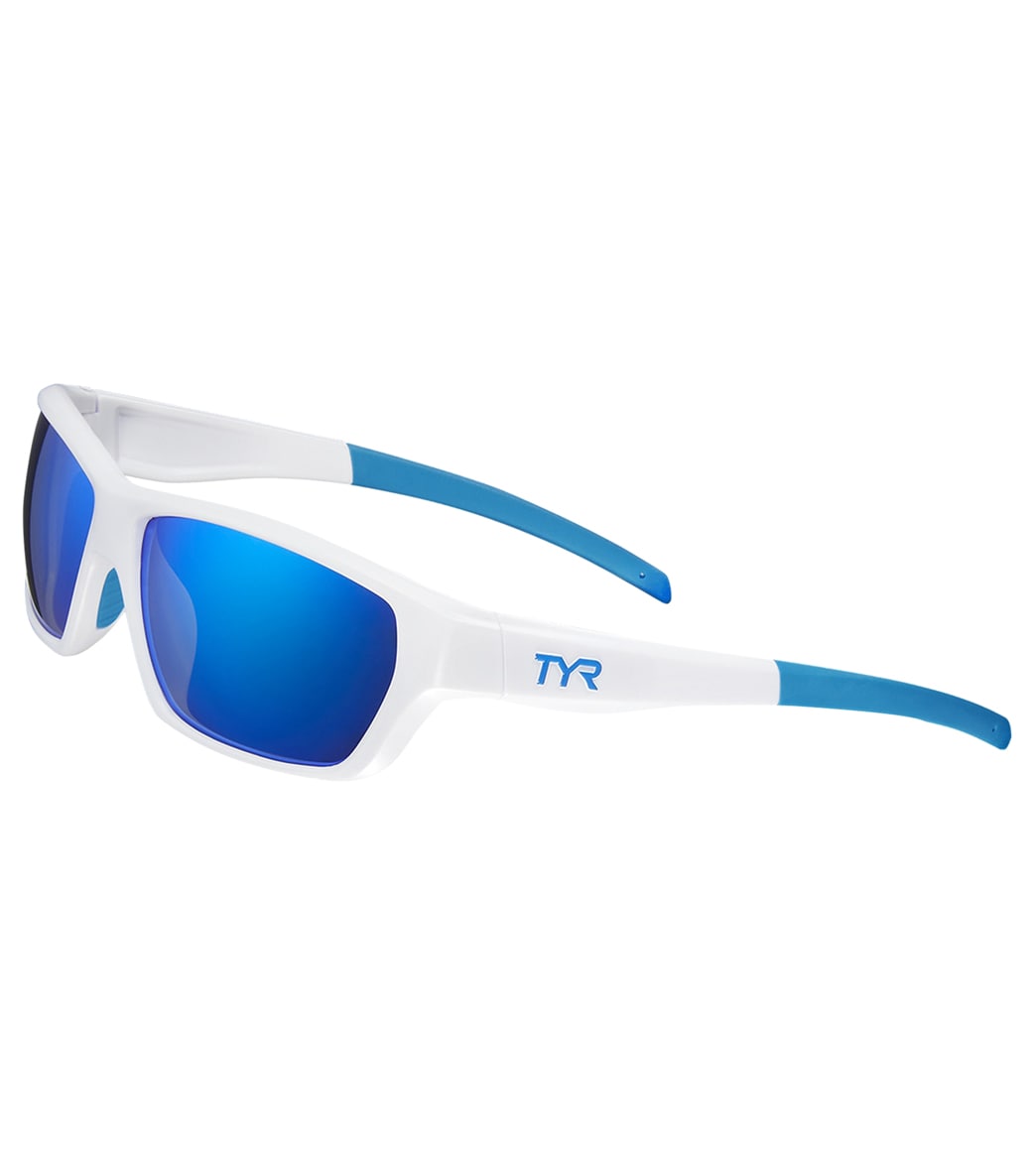 TYR Men's Cortez Sport Wrap Sunglasses - Blue/White - Swimoutlet.com