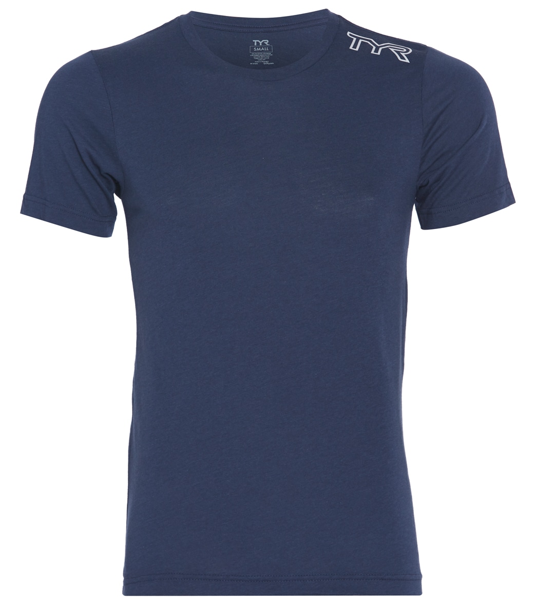 TYR Unisex Triblend Tee Shirt - Navy Large Cotton/Polyester - Swimoutlet.com