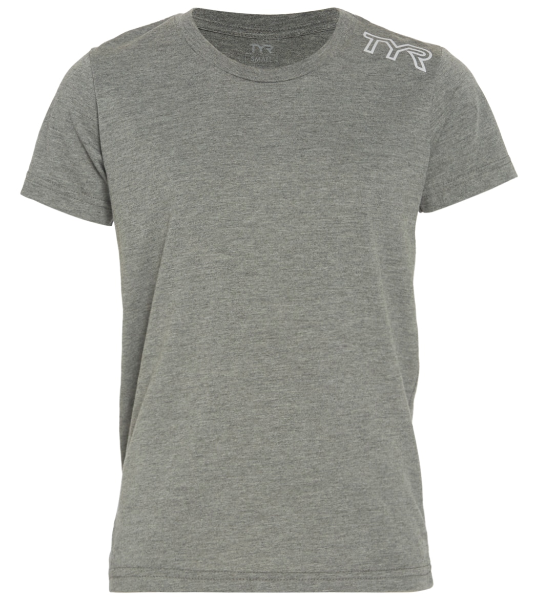 TYR Men's Youth Triblend Tee Shirt - Heather Grey Medium Cotton/Polyester - Swimoutlet.com