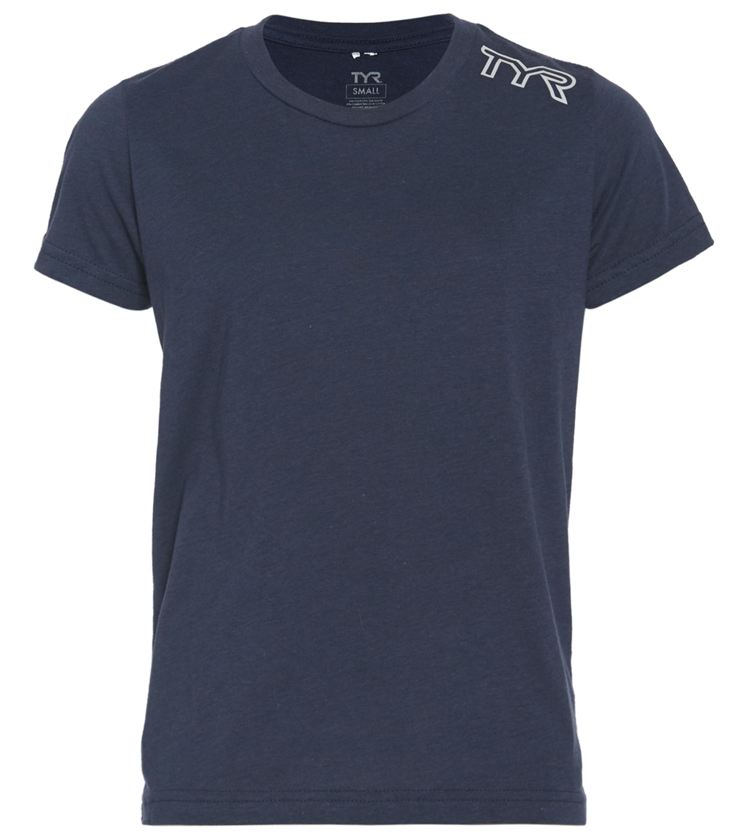 TYR Men's Youth Triblend Tee Shirt - Navy Medium Cotton/Polyester - Swimoutlet.com