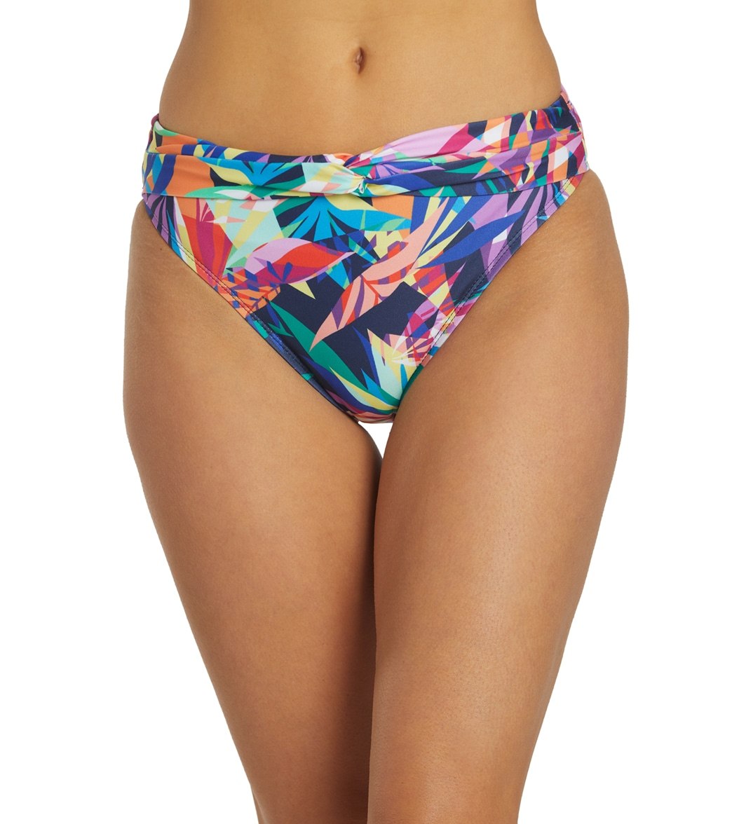 Dolfin Women's Aquashape Print Contemporary Knot Front Bikini Bottom - Las Palmas Large - Swimoutlet.com