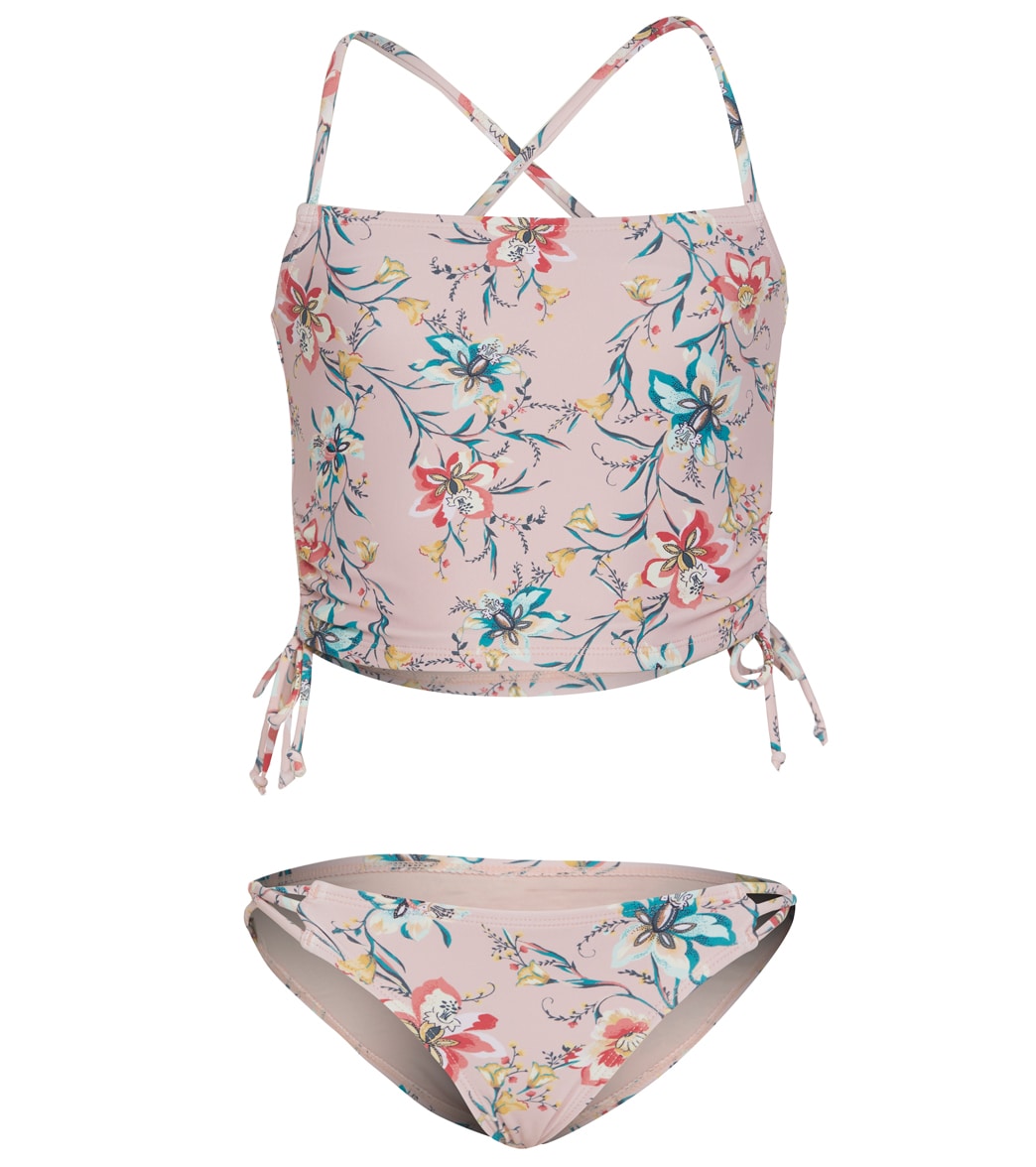 O'neill Girls' Sydney Floral Cinch Tankini Swim Set - Peony 10 - Swimoutlet.com
