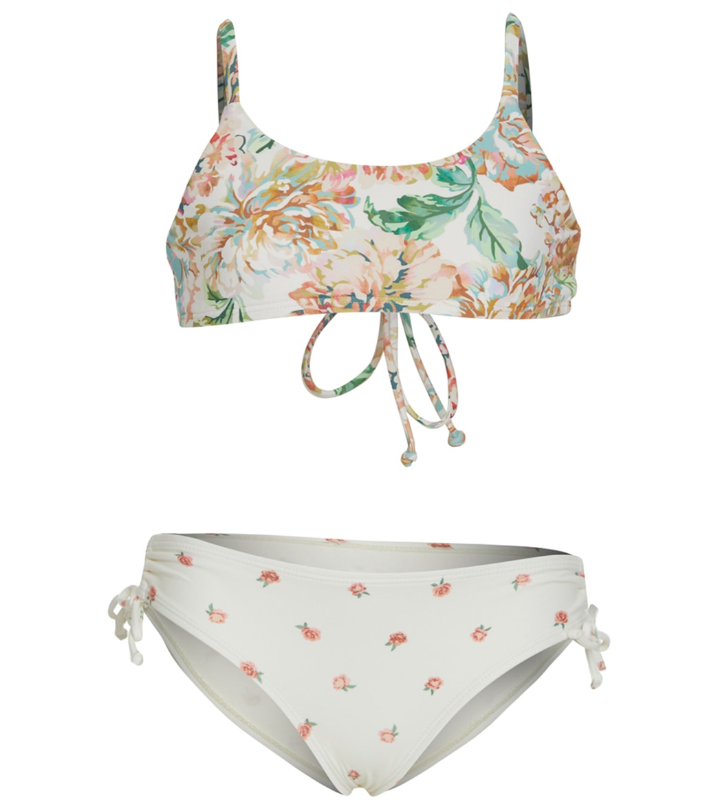 O'neill Girls' Arden Floral Scoop Bralette Swim Set - Vanilla 10 - Swimoutlet.com