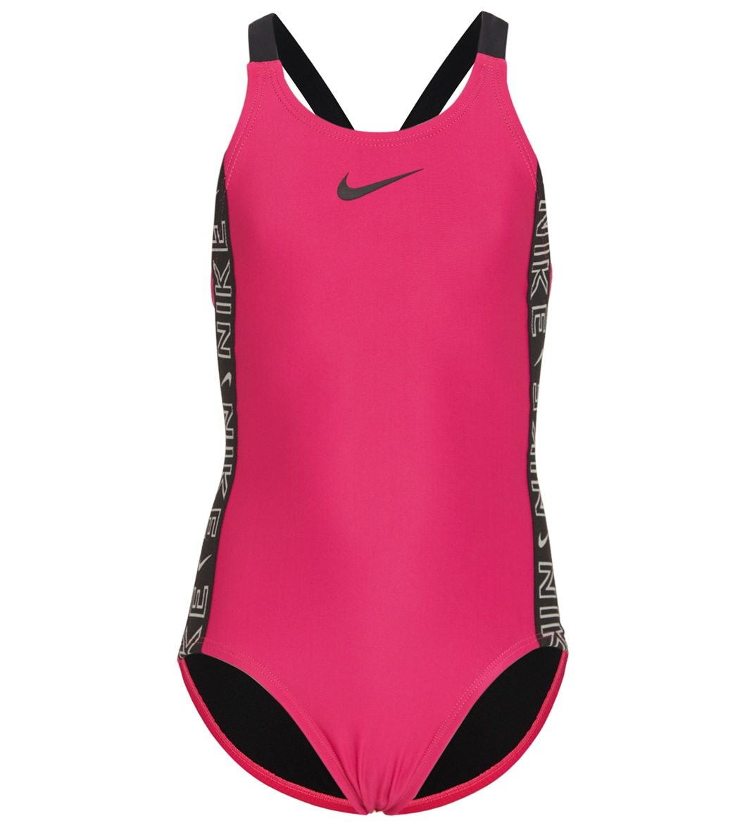 Nike Girls' Logo Tape Fastback One Piece Swimsuit Big Kid - Pink Prime Large - Swimoutlet.com