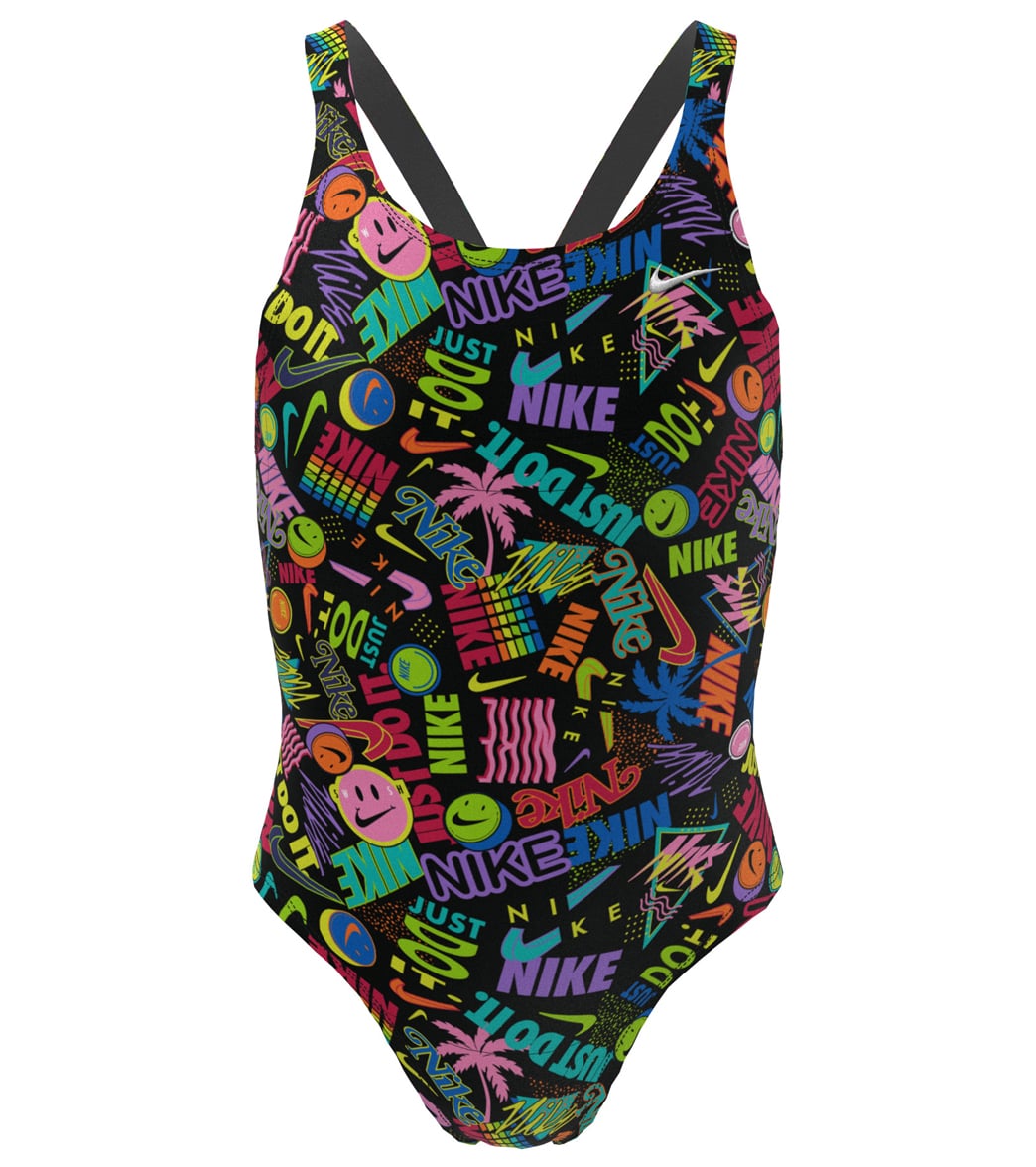 Nike Girls' Hydrastrong Multi Print Fastback One Piece Swimsuit Big Kid - Volt Small - Swimoutlet.com