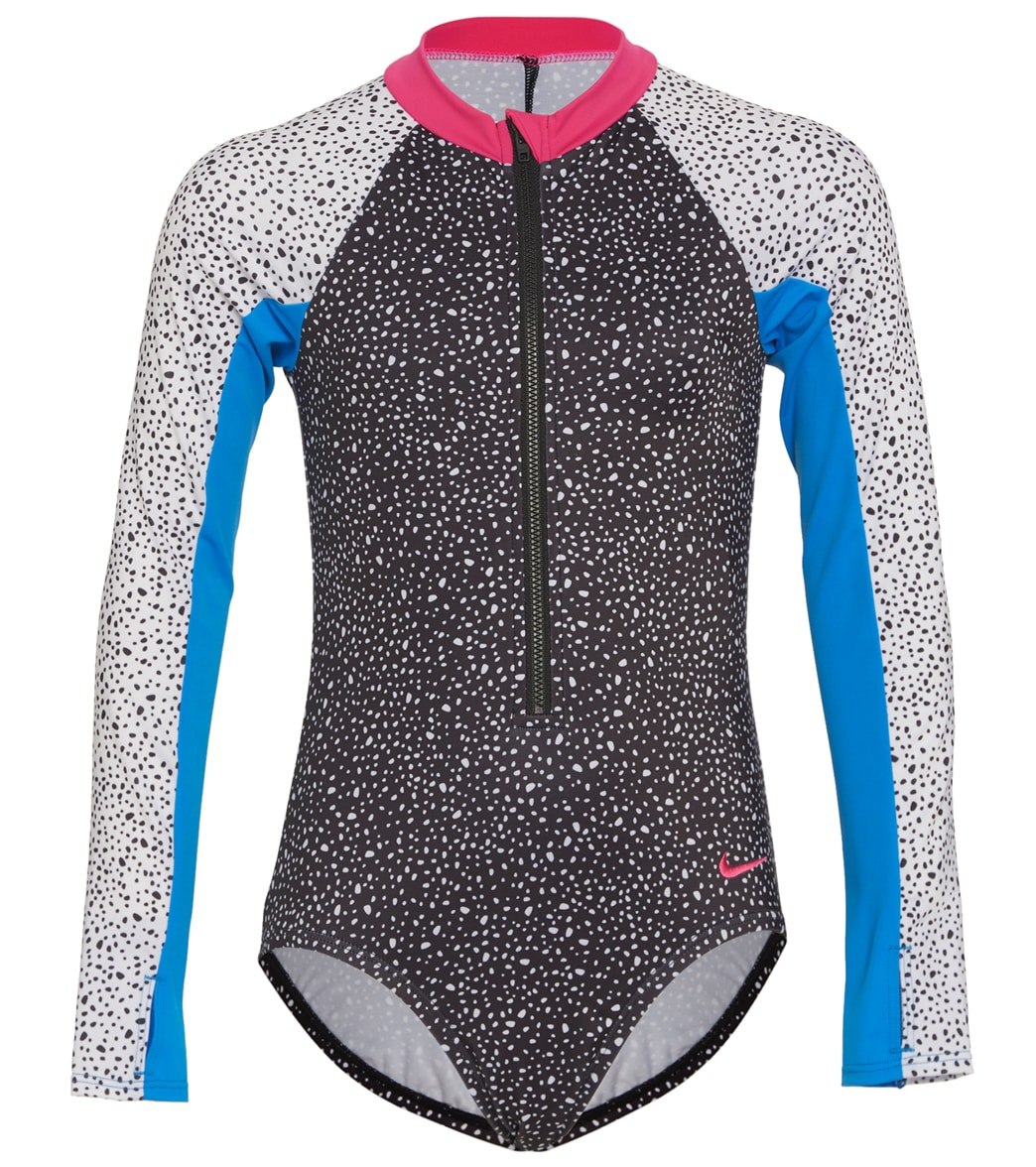 Nike Girls' Water Dots Long Sleeve One Piece Swimsuit Big Kid - Black Large - Swimoutlet.com