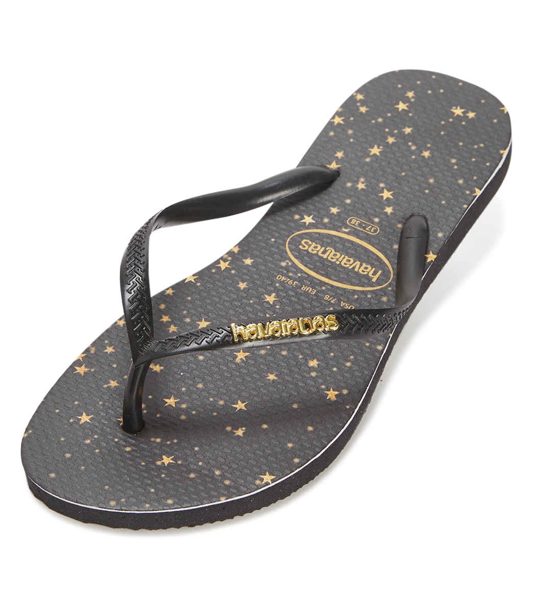 Havaianas Women's Slim Metallic Print Sandals - Black/Light Golden 11/12 - Swimoutlet.com