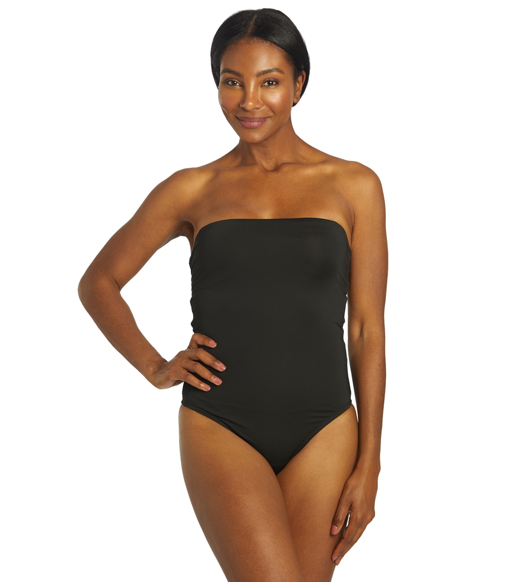 Nike Women's Solid Lace-Up Back Bandeau One Piece Swimsuit - Black Large - Swimoutlet.com