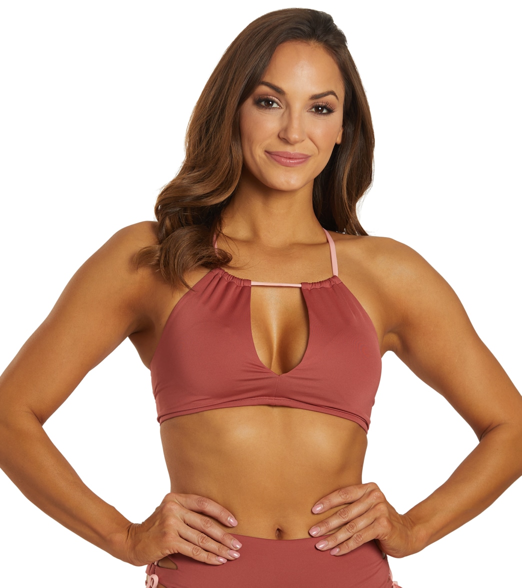 Nike Women's Solid Lace-Up High Neck Bikini Top - Canyon Rust Large - Swimoutlet.com