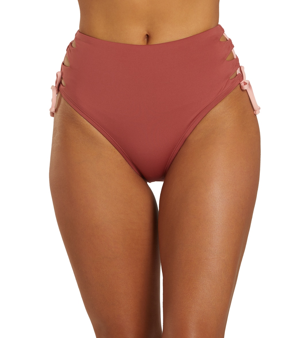 Nike Women's Solid Lace-Up High Waist Cheeky Bottom - Canyon Rust Large - Swimoutlet.com
