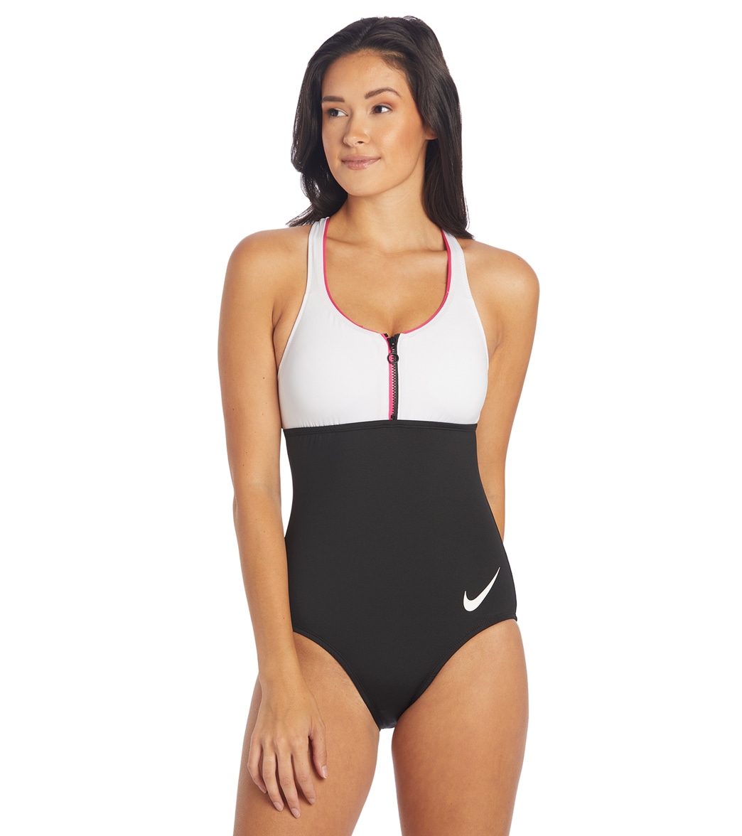 Nike Women's Colorblock Racerback One Piece Swimsuit - White Small - Swimoutlet.com
