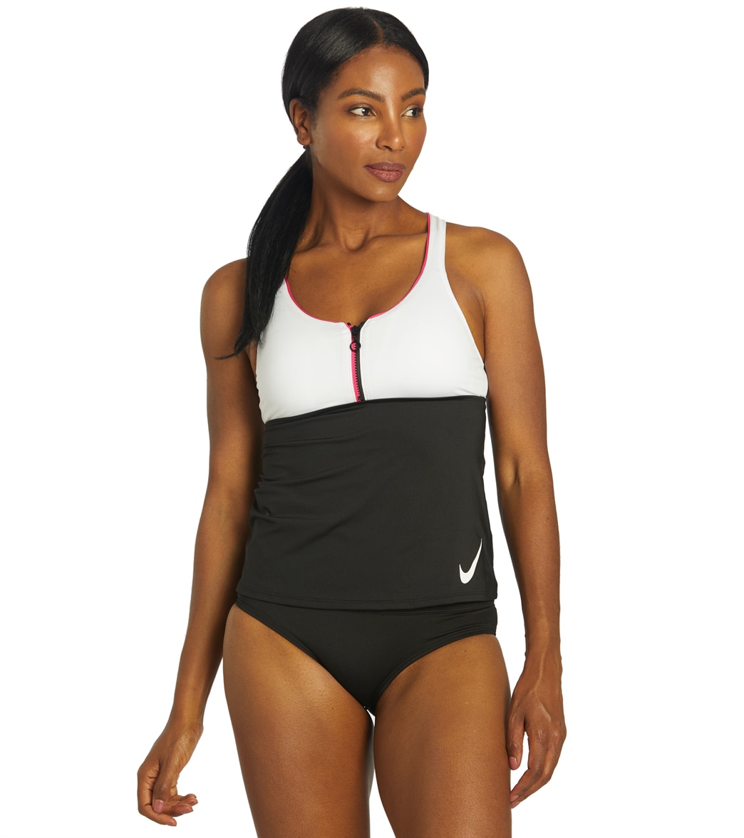 Nike Women's Colorblock Racerback Tankini Top - White Large - Swimoutlet.com