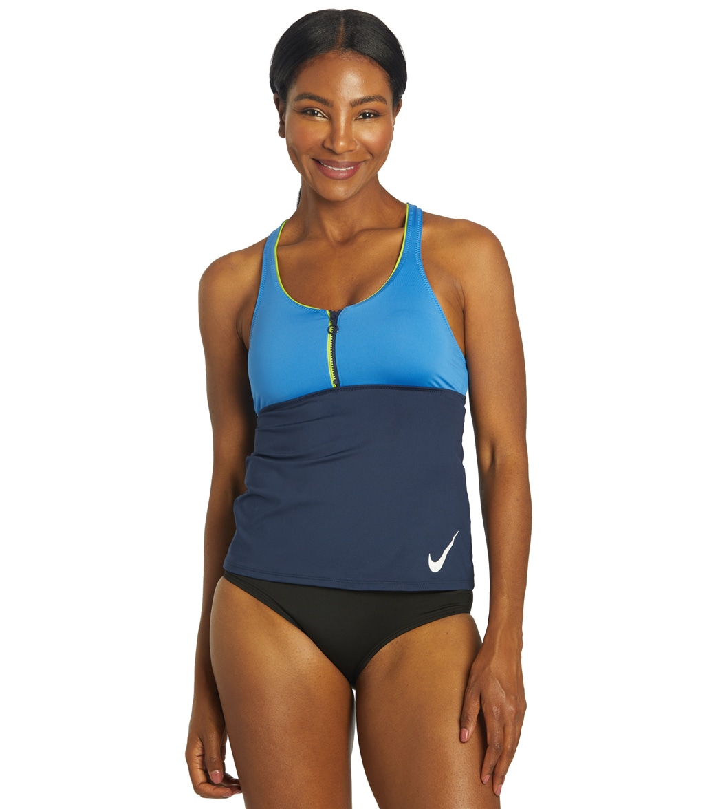 Nike Women's Colorblock Racerback Tankini Top - Pacific Blue Large - Swimoutlet.com