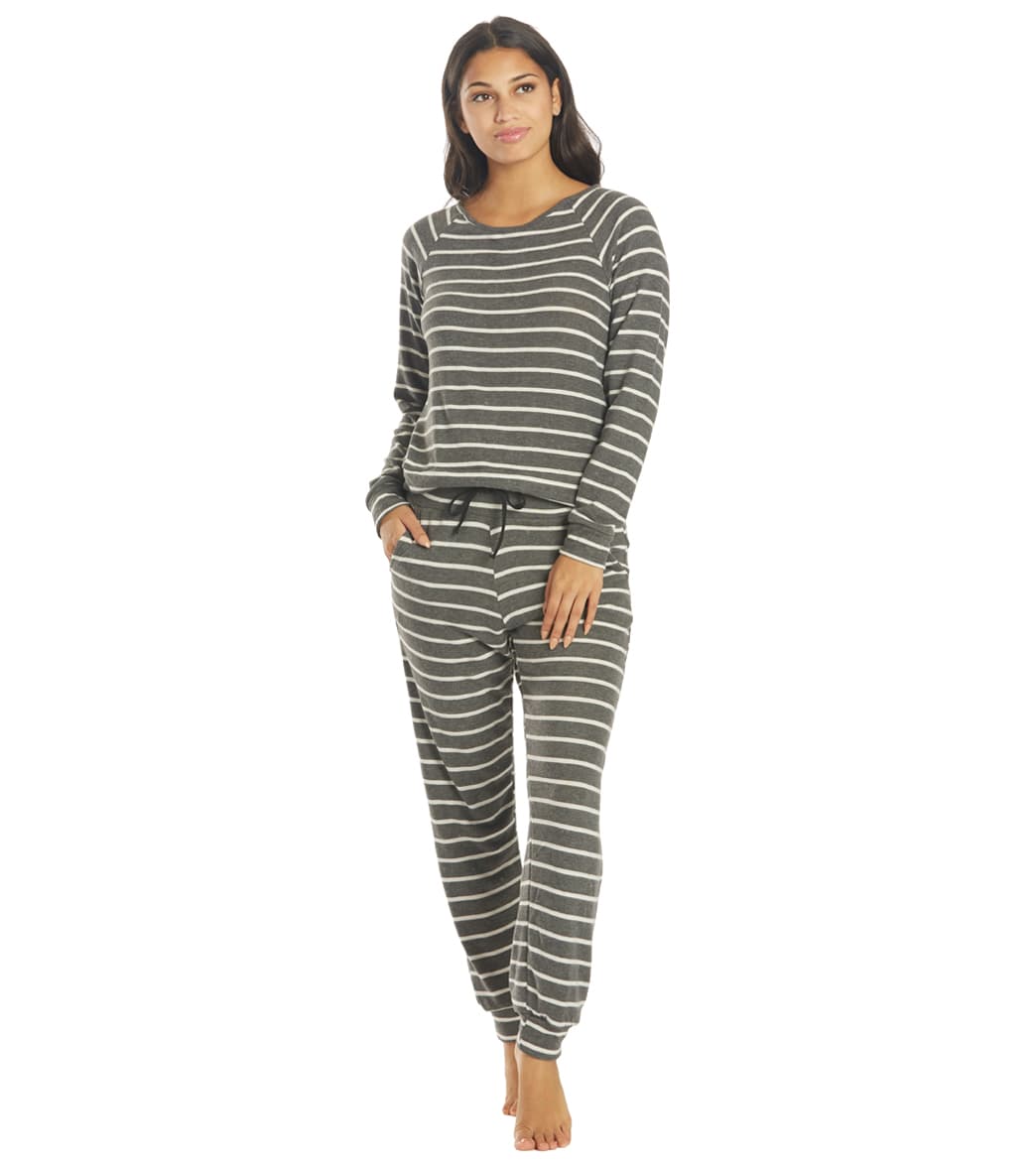 Nytt Pointelle Loungewear Set - Grey/White Stripe Small Size Small - Swimoutlet.com