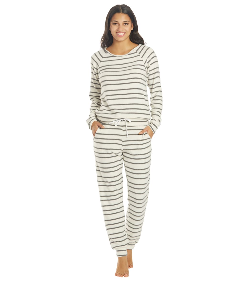 Nytt Pointelle Loungewear Set - White/Grey Stripe Large Size Large - Swimoutlet.com