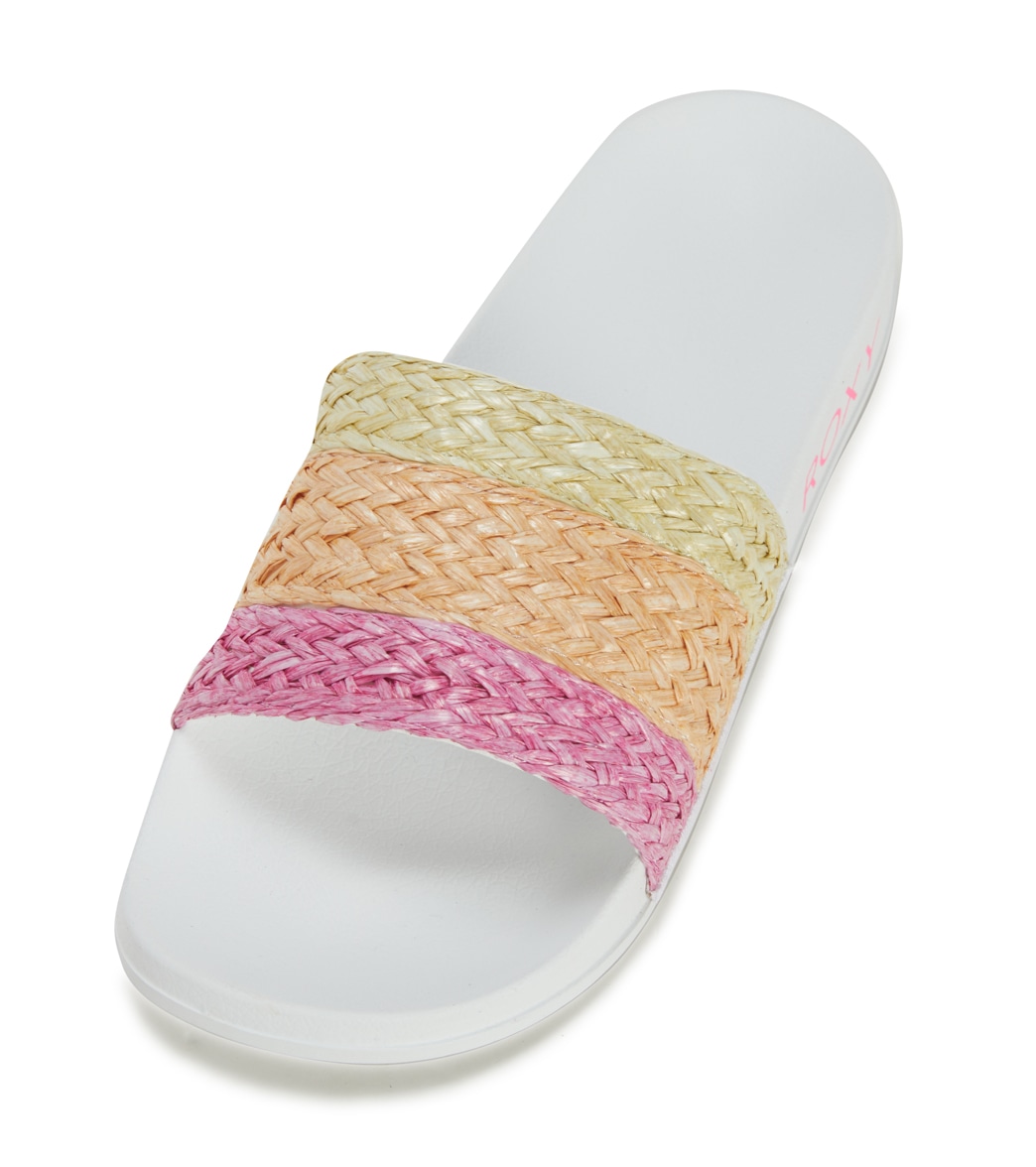 Roxy Women's Slippery Jute Slides - White/Crazy Pink/Orange 10 - Swimoutlet.com
