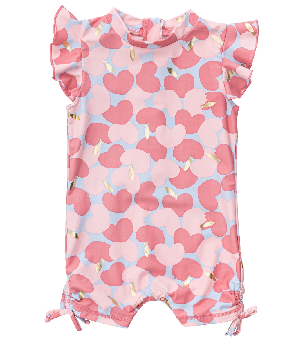 Snapper Rock Girls' Apple Love Flutter Sleeve Sunsuit Baby - Pink 0-6 Months Elastane/Polyamide - Swimoutlet.com