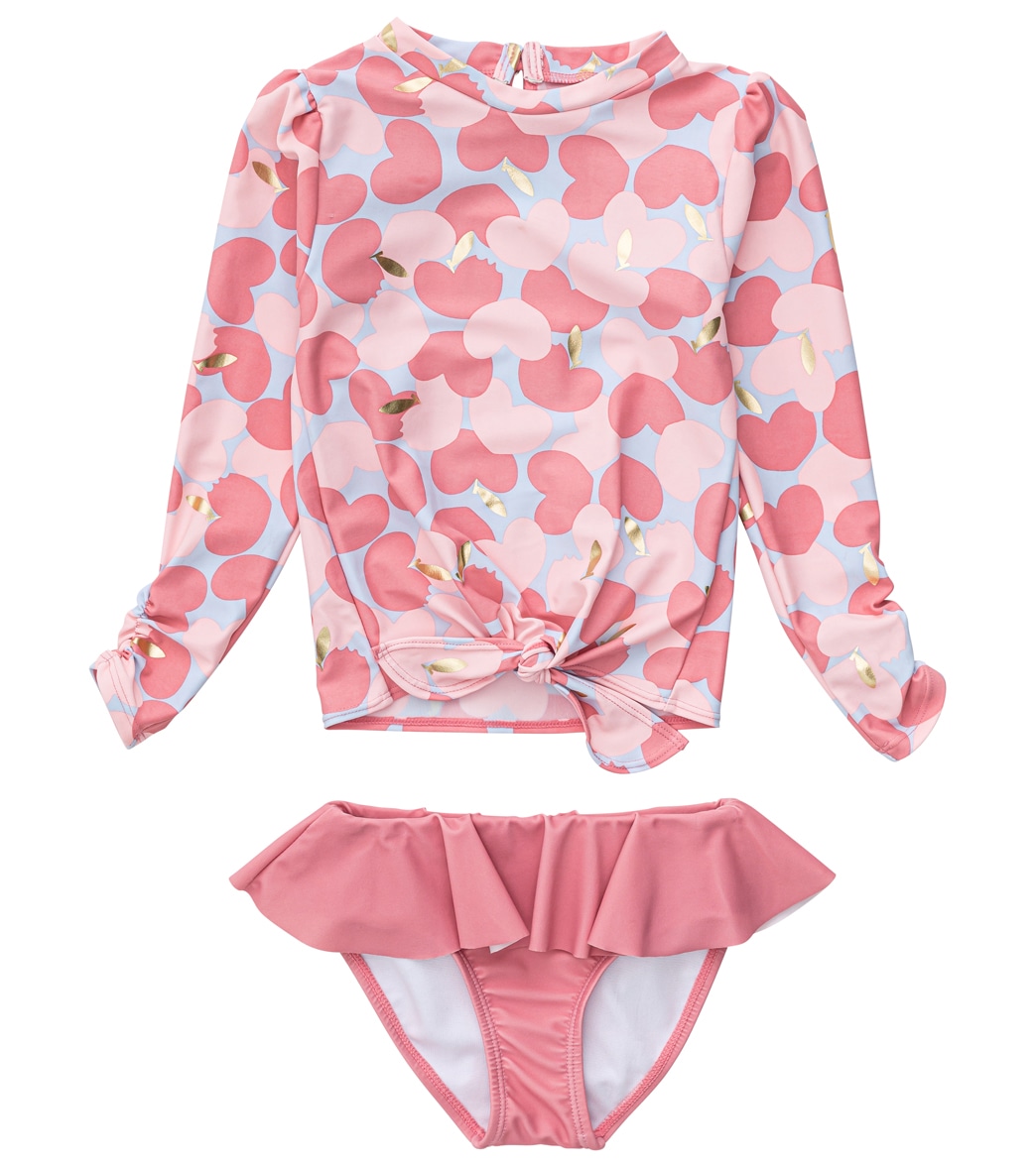 Snapper Rock Girls' Apple Love Long Sleeve Shirt Ruffle Set Baby Toddler - Pink 5-6 Years Elastane/Polyamide - Swimoutlet.com