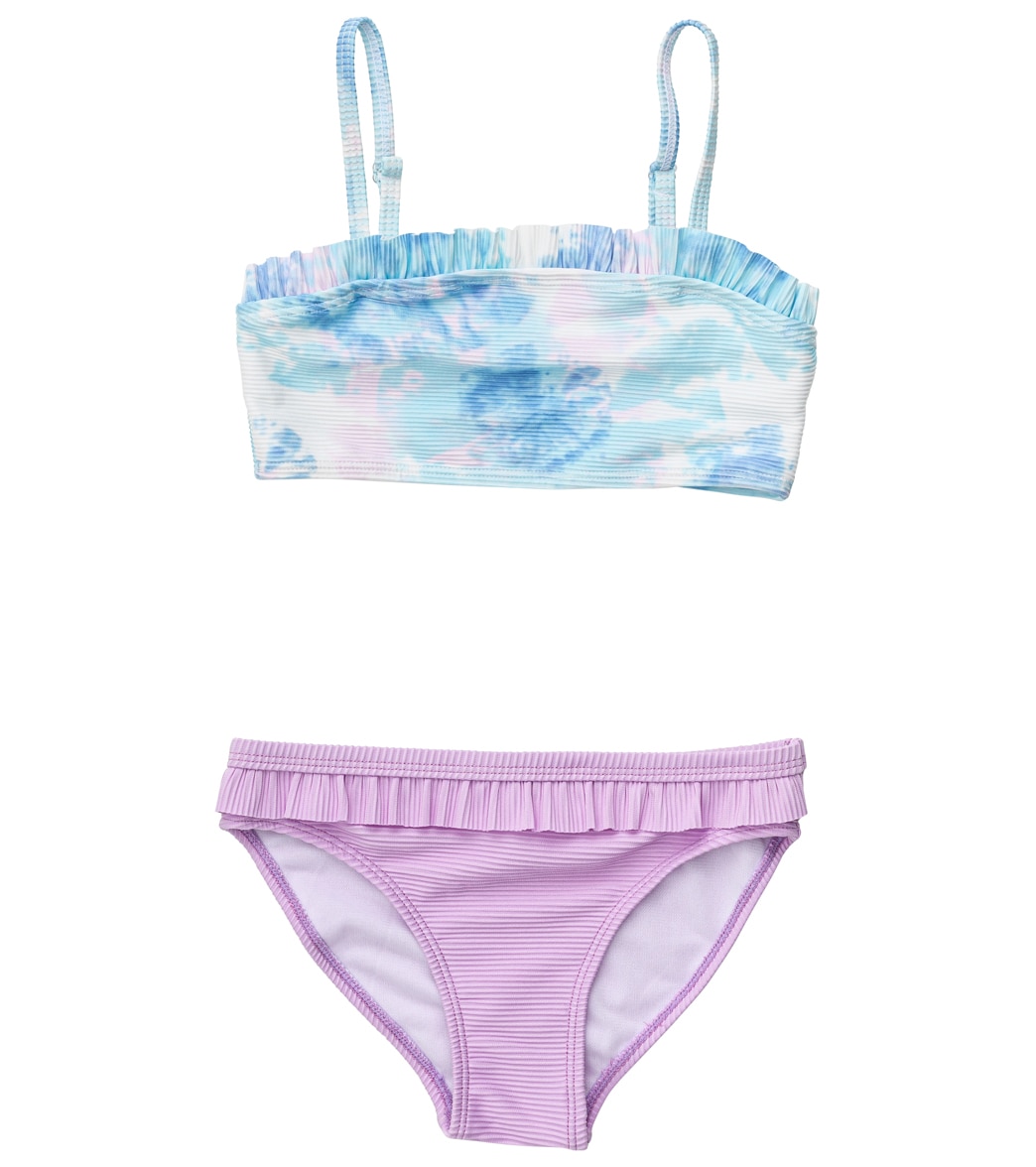 Snapper Rock Girls' Sky Dye Frilled Bandeau Bikini Set Toddler/Little/Big Kid - Blue 12 Elastane/Polyamide - Swimoutlet.com