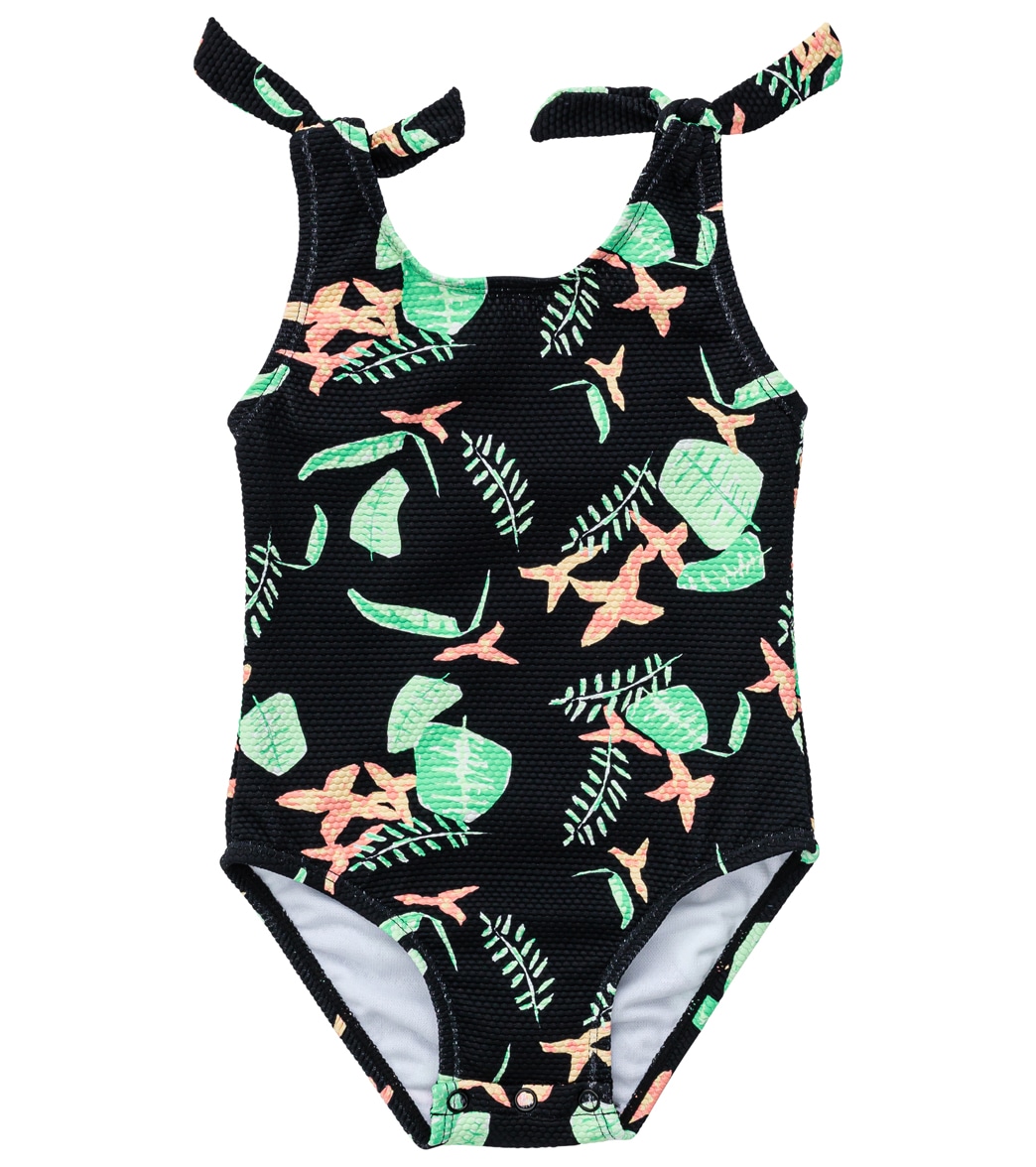 Snapper Rock Girls' Neon Rainforest Sustainable Tie Swimsuit Baby - Black 12-18 Months Elastane/Polyamide - Swimoutlet.com
