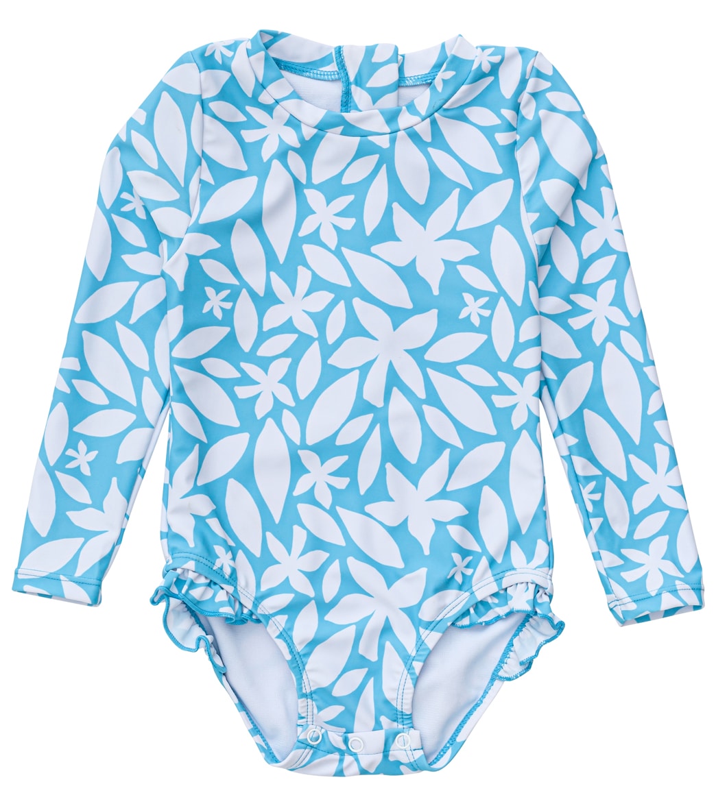 Snapper Rock Girls' Aqua Bloom Sustainable Long Sleeve Shirt Surf Suit Baby Toddler/Little/Big Kid - Blue 01 Elastane/Polyamide - Swimoutlet.com