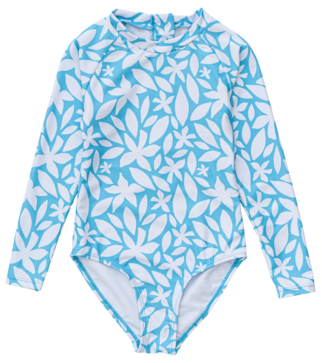 Snapper Rock Girls' Aqua Bloom Sustainable Long Sleeve Shirt Surf Suit Baby Toddler/Little/Big Kid - Blue 14 Elastane/Polyamide - Swimoutlet.com