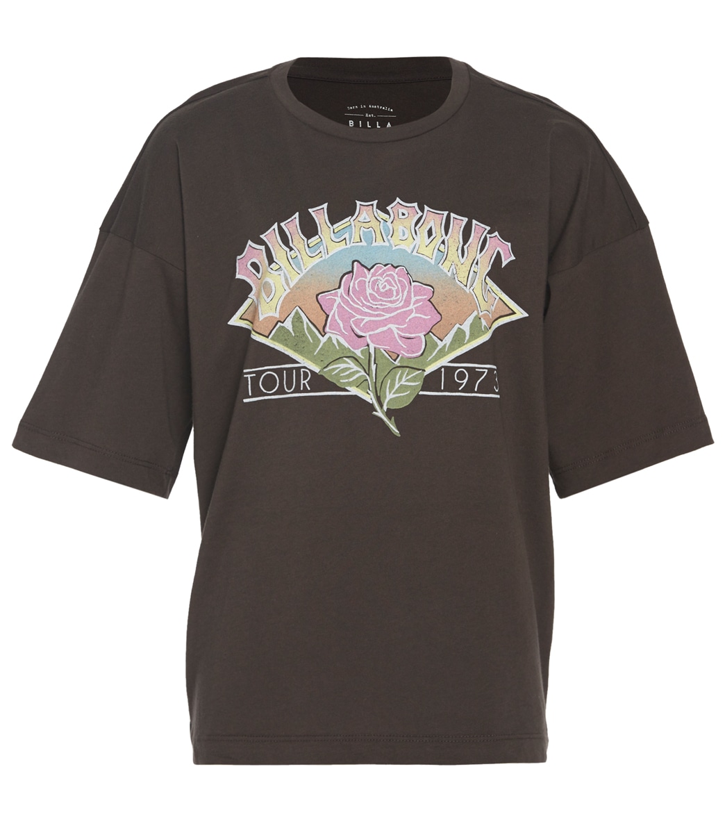 Billabong Girls' A Rose Is Tee Shirt - Off Black Large/12 Cotton - Swimoutlet.com