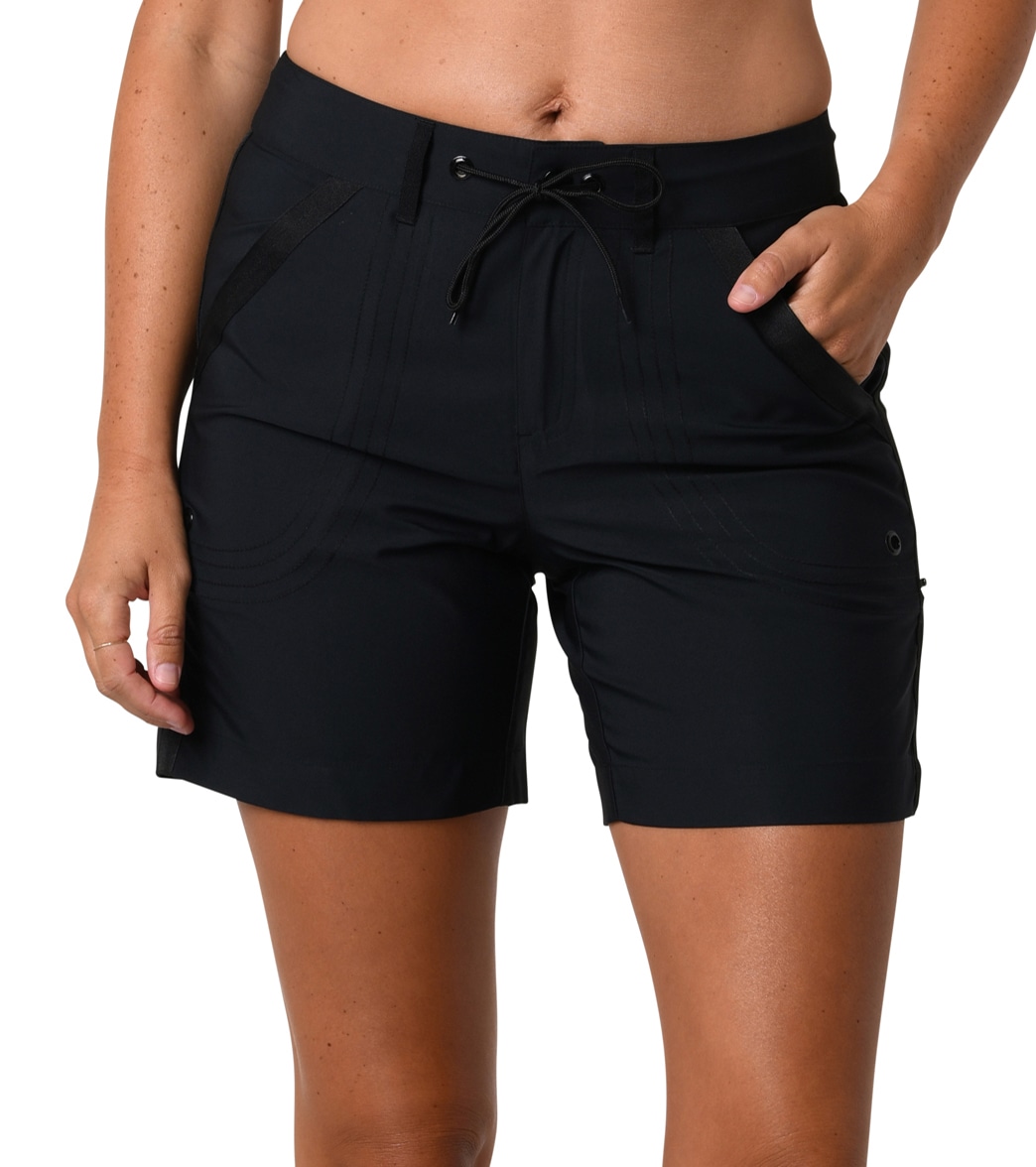 Jantzen Women's Solid Rolled Walking Short - Black Medium Elastane/Polyamide - Swimoutlet.com