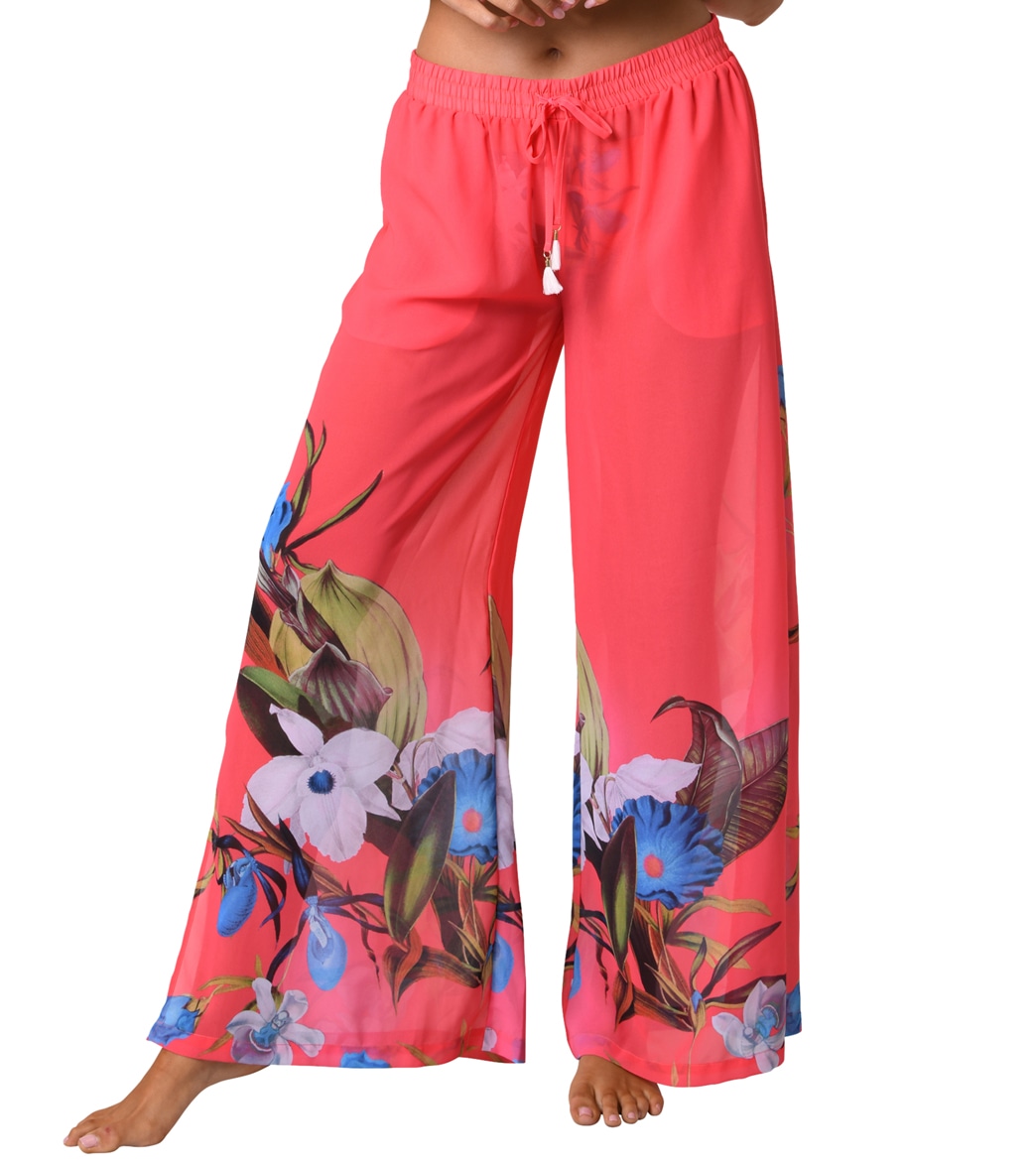 Jantzen Women's Botanical Beauty Cover Up Pants - Coral Cutie Large Polyester - Swimoutlet.com