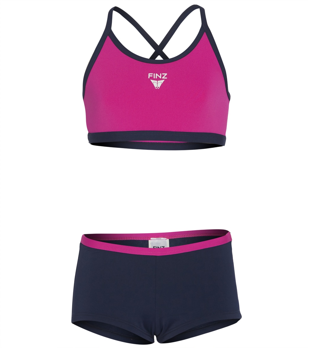 Finz Girls' Two Piece Bikini Set - Navy/Purple 10 Polyester - Swimoutlet.com