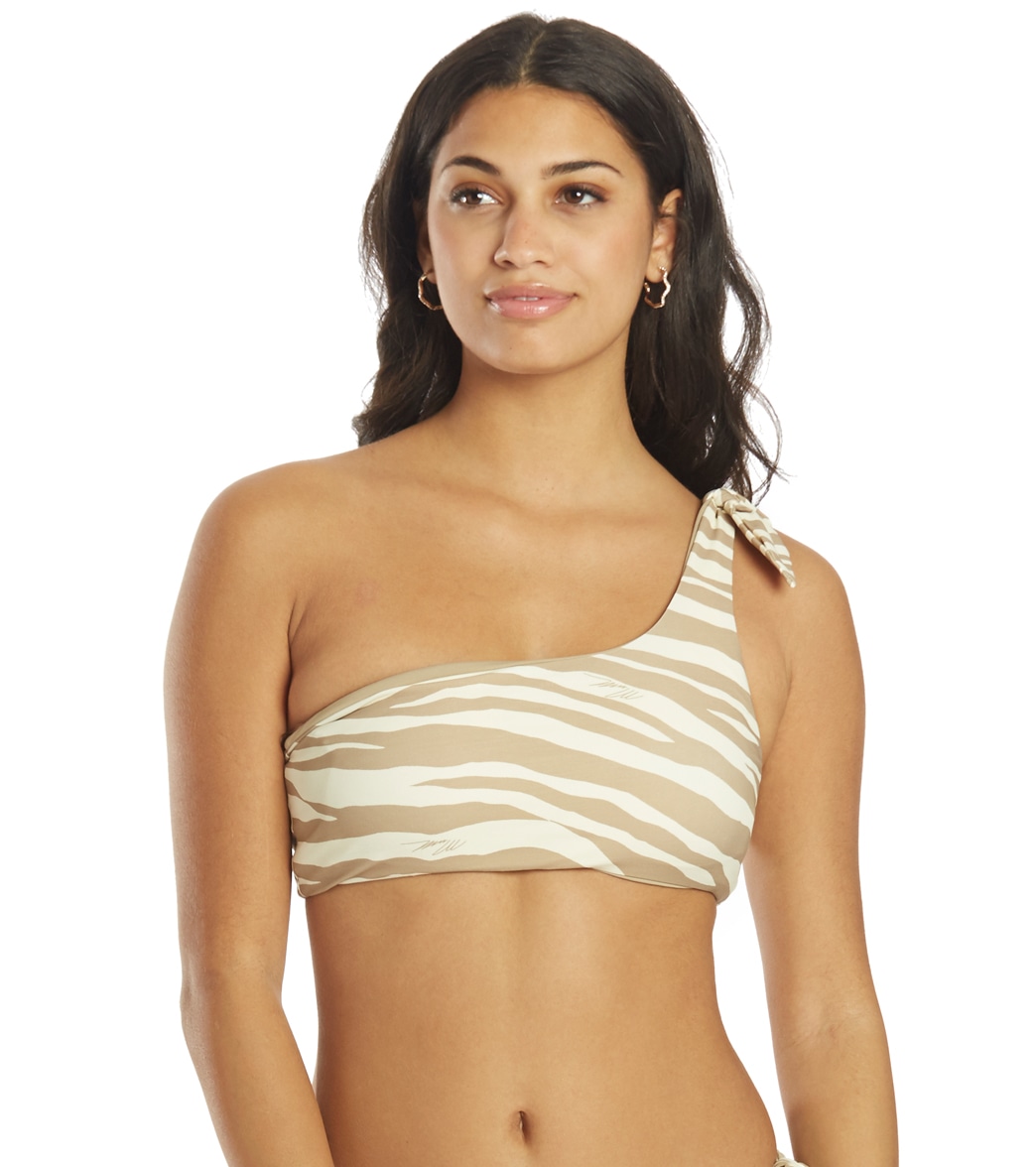 Michael Kors Women's Reversible Zebra One Shoulder Bikini Top - Khaki Large - Swimoutlet.com