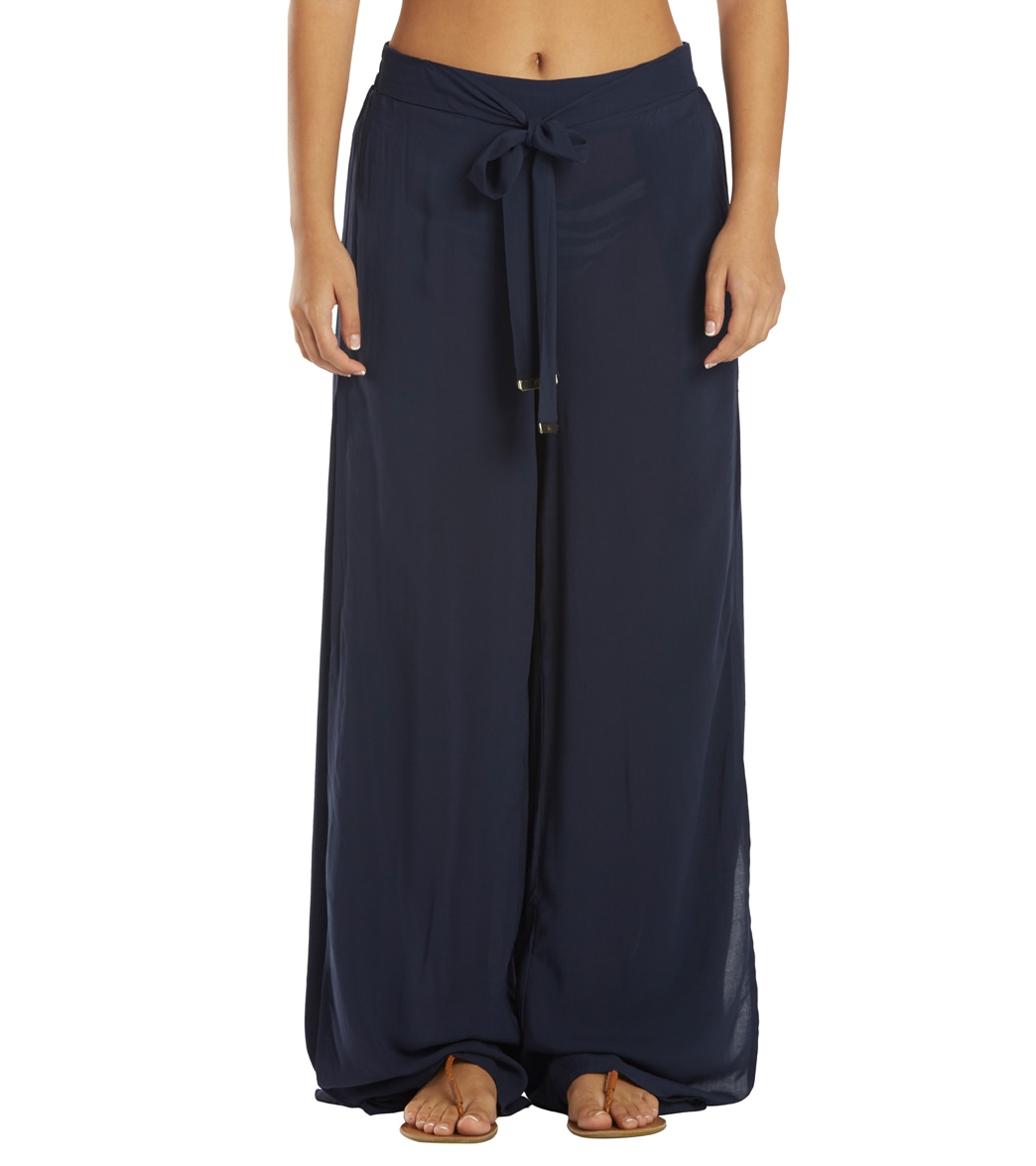 Michael Kors Women's Chain Solids Cover Up Pants With Belt - New Navy Medium - Swimoutlet.com