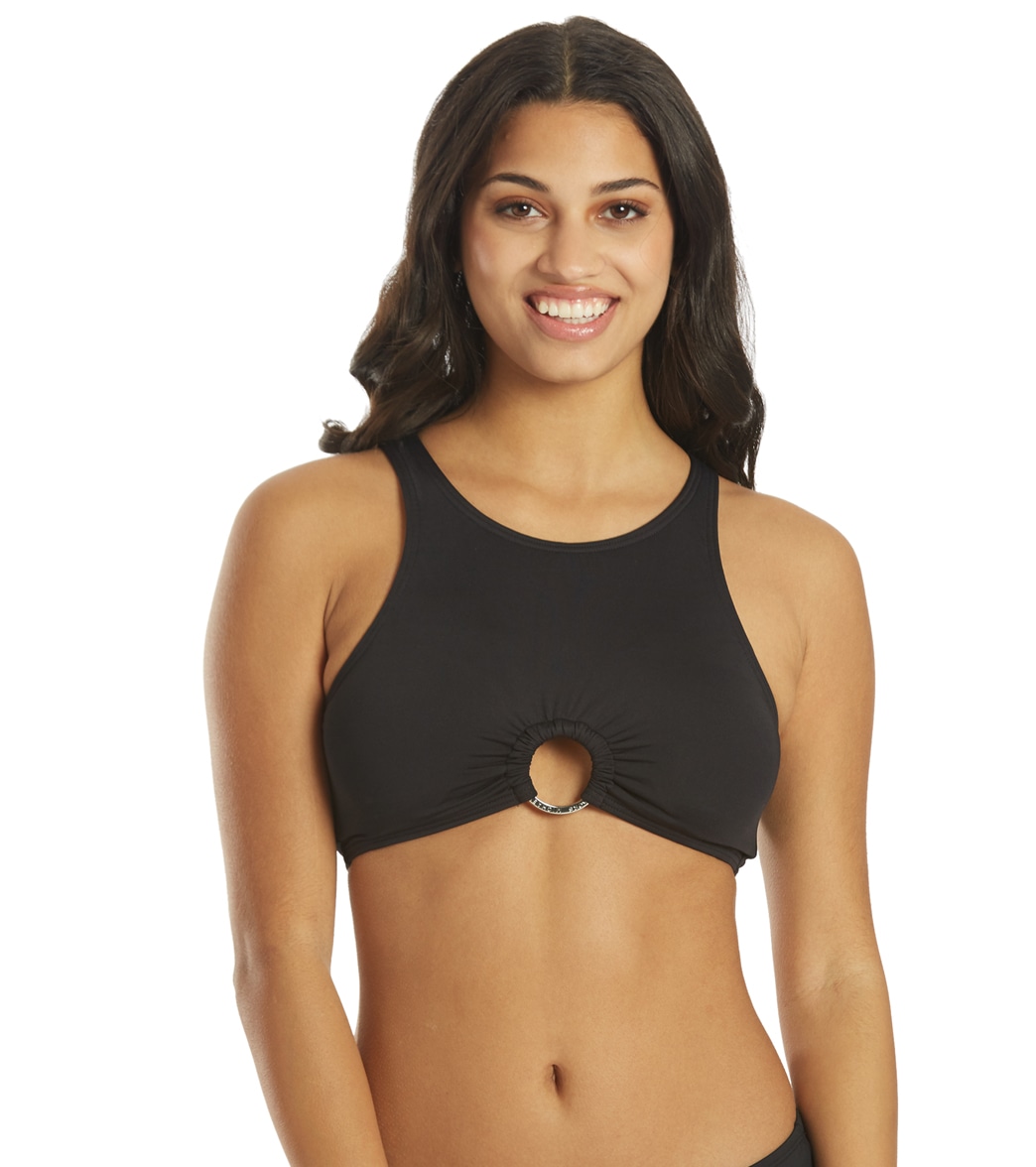 Michael Kors Women's Iconic Solid Cropped Bikini Top - Black Large - Swimoutlet.com