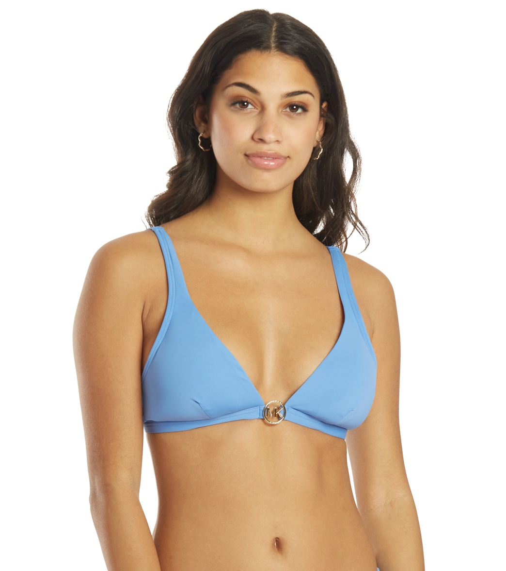 Michael Kors Women's Iconic Solid Cropped Bikini Top - Crew Blue Large - Swimoutlet.com