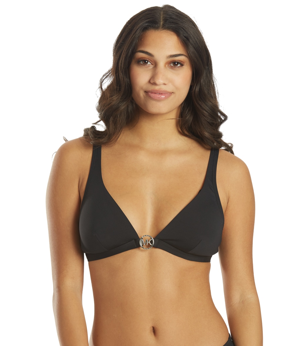 Michael Kors Women's Iconic Solid Cropped Bikini Top - Black Medium - Swimoutlet.com