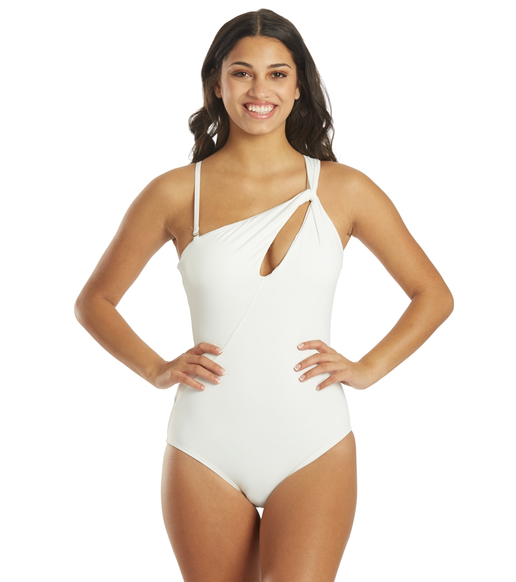 Carmen Marc Valvo Women's Twisted Tides One Shoulder Cut Out Piece Swimsuit - White 10 - Swimoutlet.com