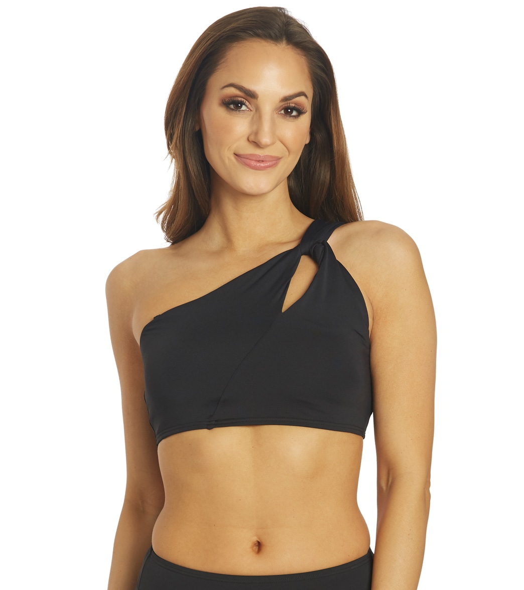 Carmen Marc Valvo Women's Twisted Tides One Shoulder Cut Out Bikini Top - Black Large - Swimoutlet.com