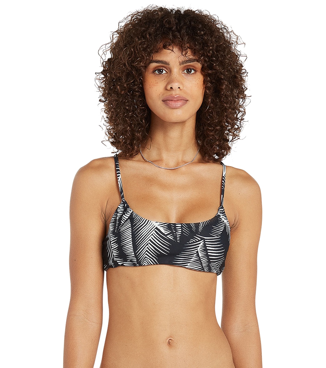 Volcom Women's Stay Or Leaf Scoop Bikini Top - Black Large - Swimoutlet.com