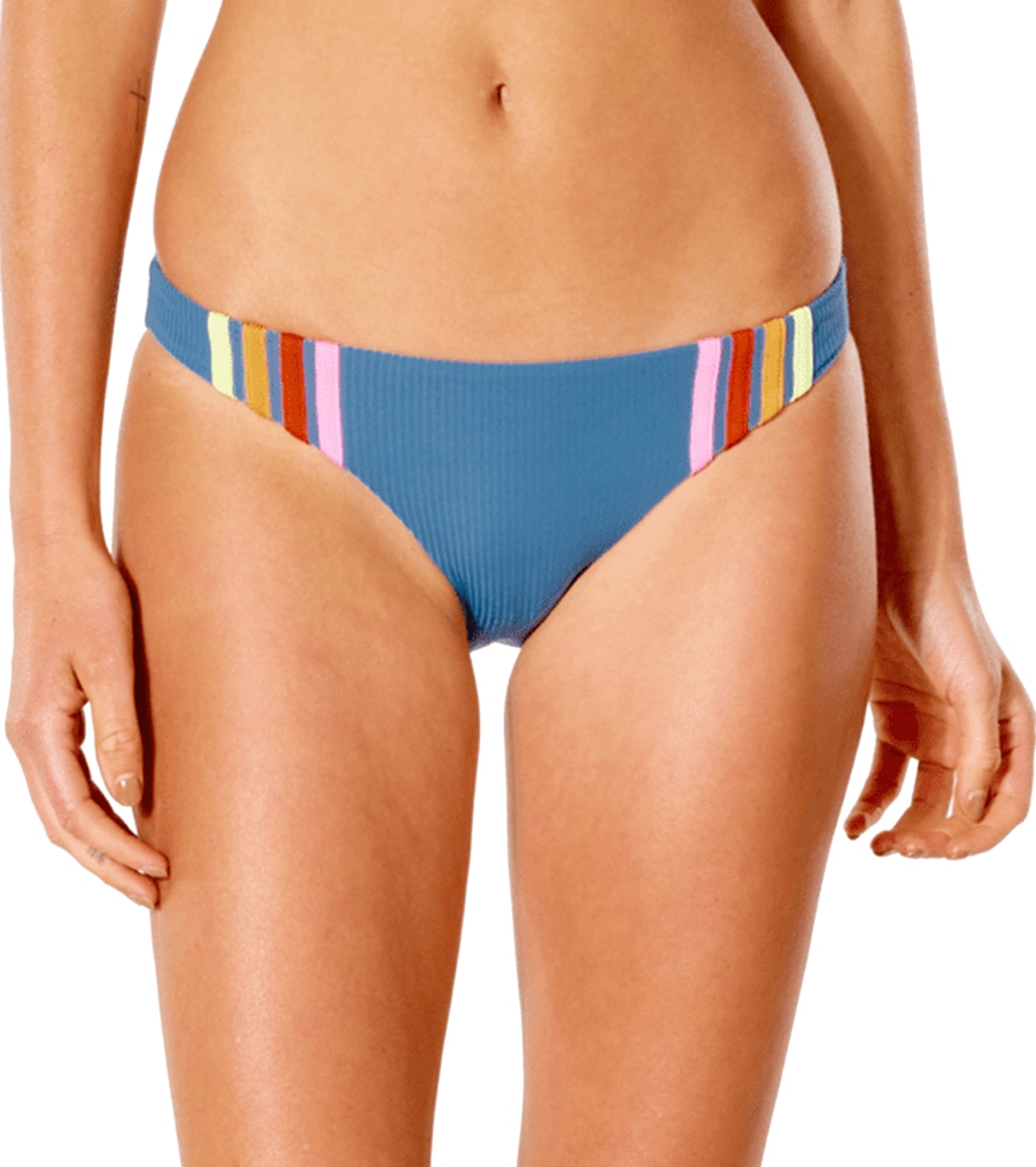 Rip Curl Women's Wave Shapers Stripe Good Bikini Bottom - Dark Teal Large Elastane/Polyamide - Swimoutlet.com