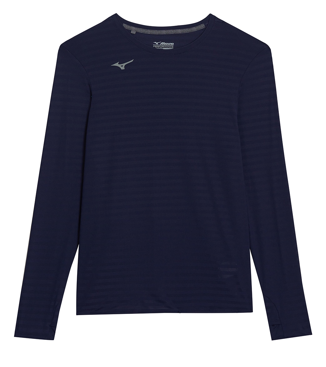 Mizuno Men's Athletic Eco Long Sleeve Top Shirt - Navy Medium - Swimoutlet.com