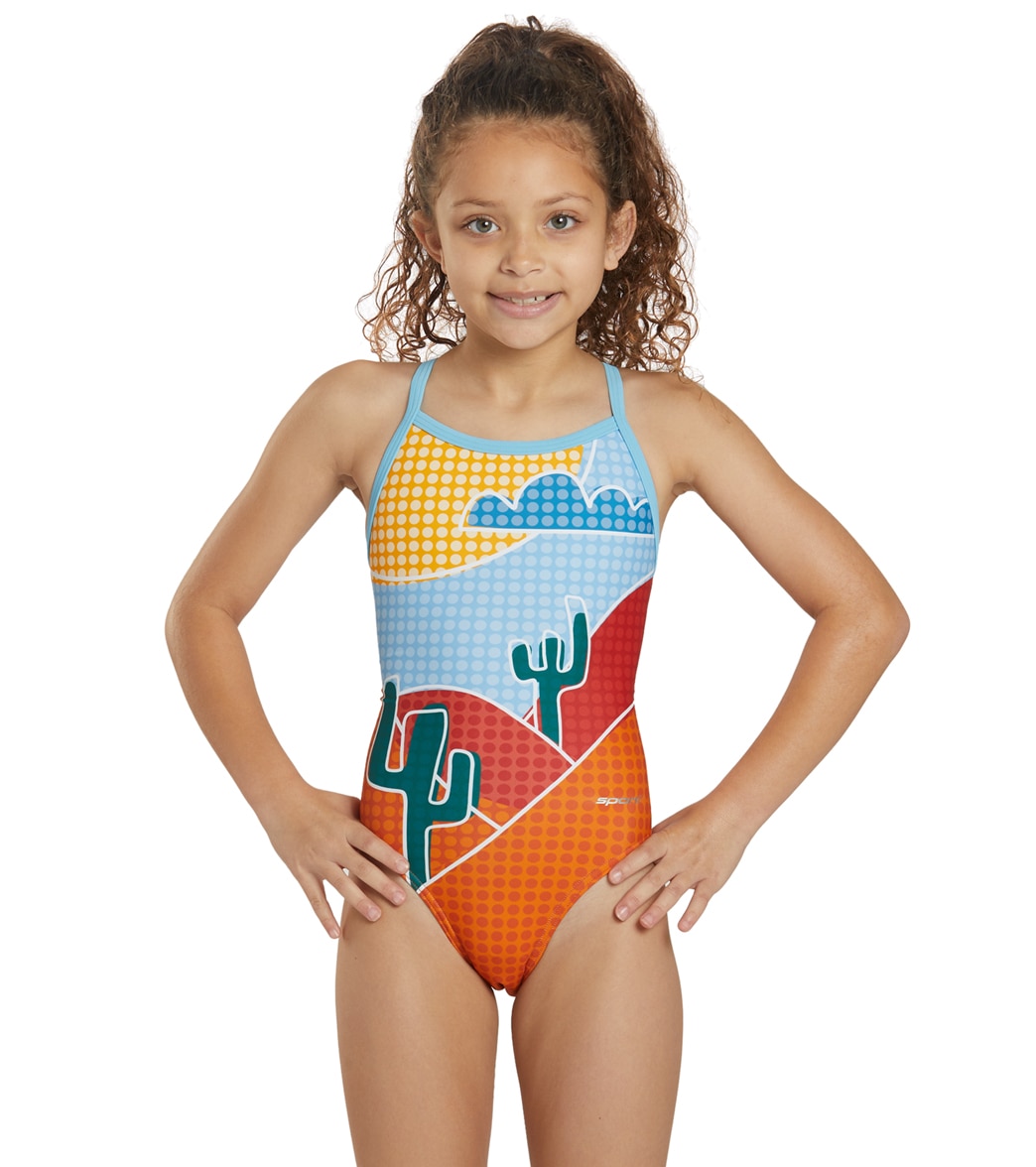 Sporti X Alilscribble Limited Edition Polka Dot Desert Thin Strap One Piece Swimsuit Youth 22-28 - Multi 22Y Polyester - Swimoutlet.com