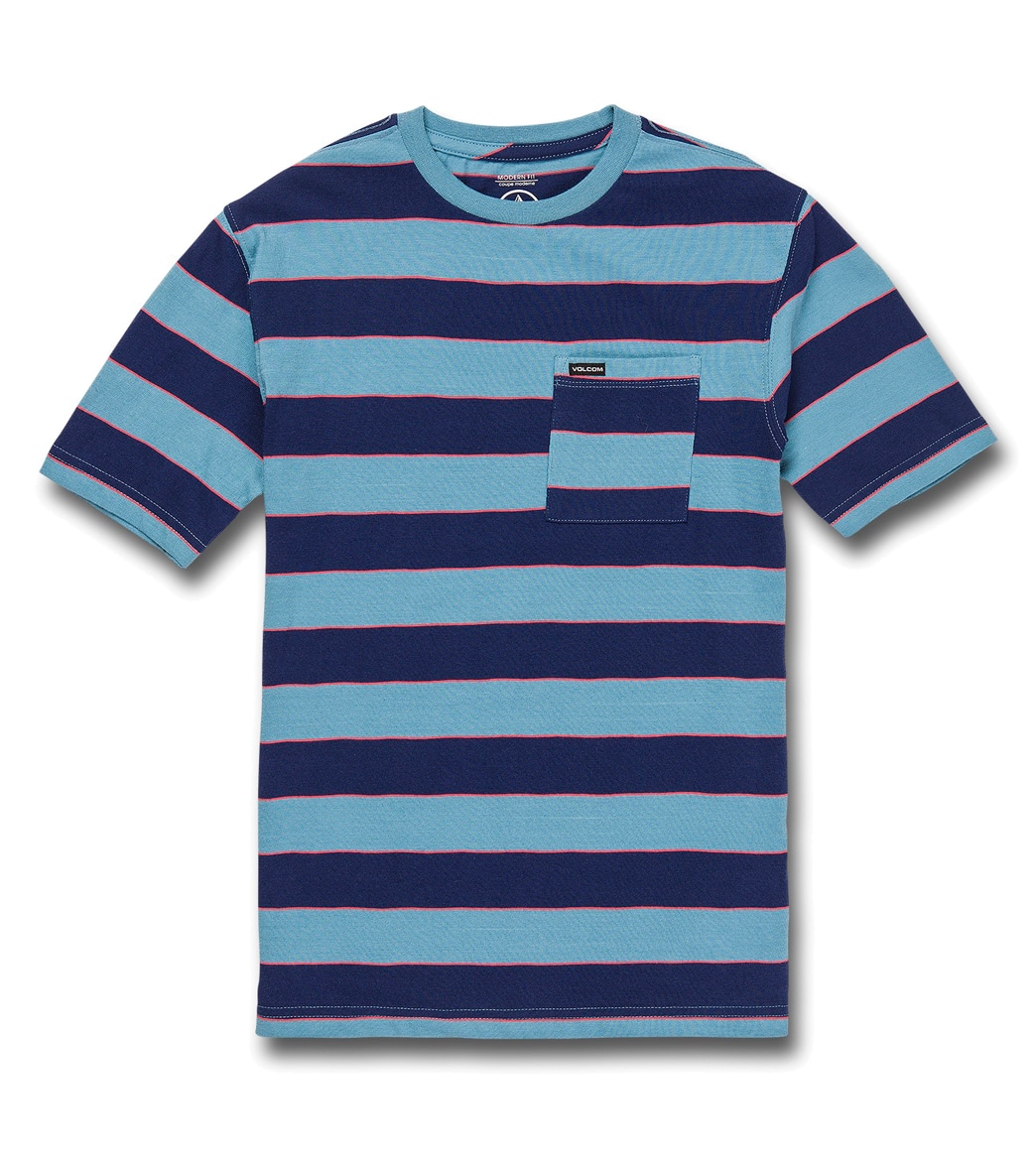 Volcom Boys' Maxer Stripe Crew Short Sleeve Tee Shirt - Blueprint Large Polyester - Swimoutlet.com