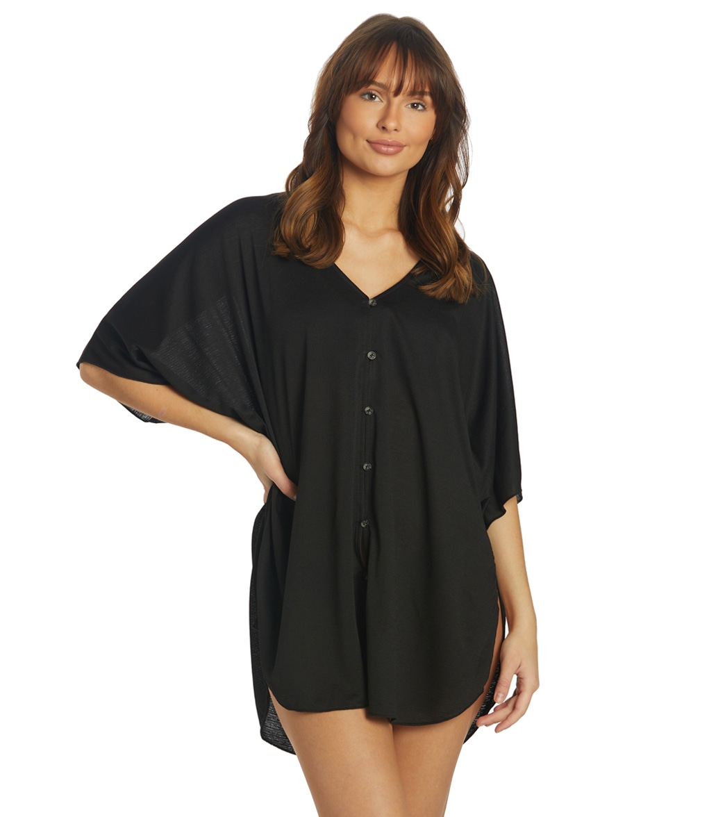 Hurley Women's Solid Button Front Tunic - Black Medium/Large - Swimoutlet.com