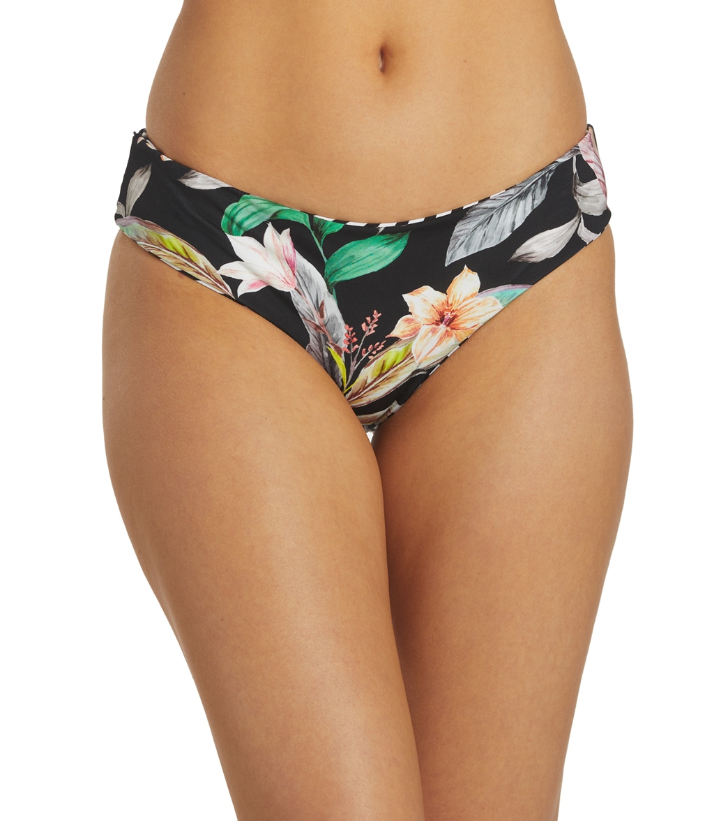 Hurley Women's Flora Reversible Cheeky Bikini Bottom - Black Stripe Large - Swimoutlet.com