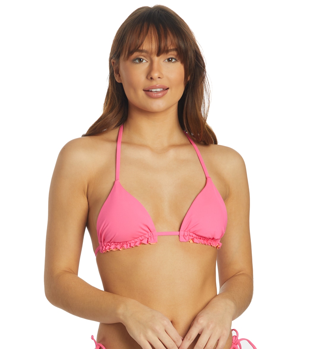 Hurley Women's Solid Reversible Triangle Bikini Top - Pink Guava Large - Swimoutlet.com
