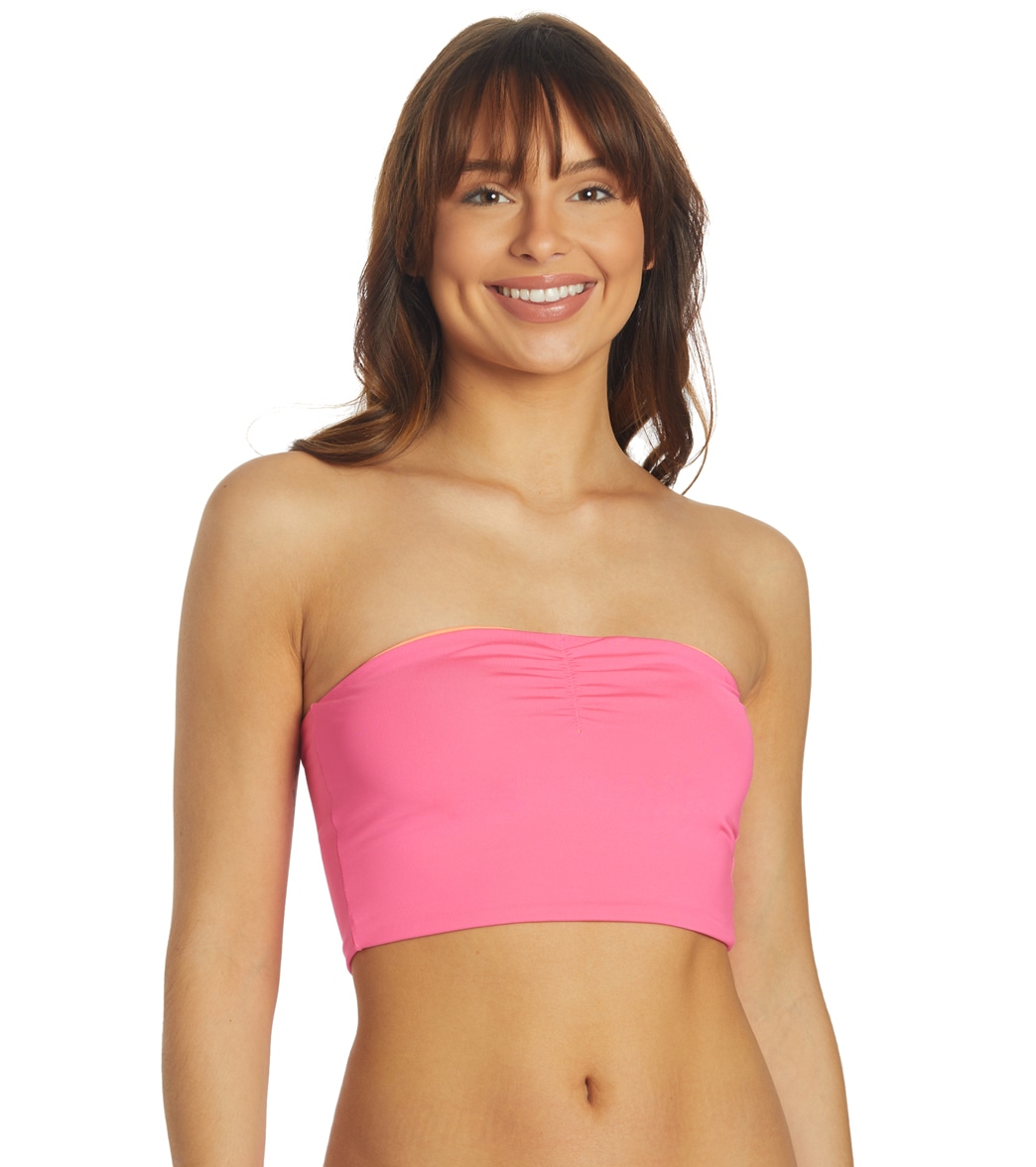 Hurley Women's Solid Reversible Tube Bikini Top - Pink Guava Medium - Swimoutlet.com