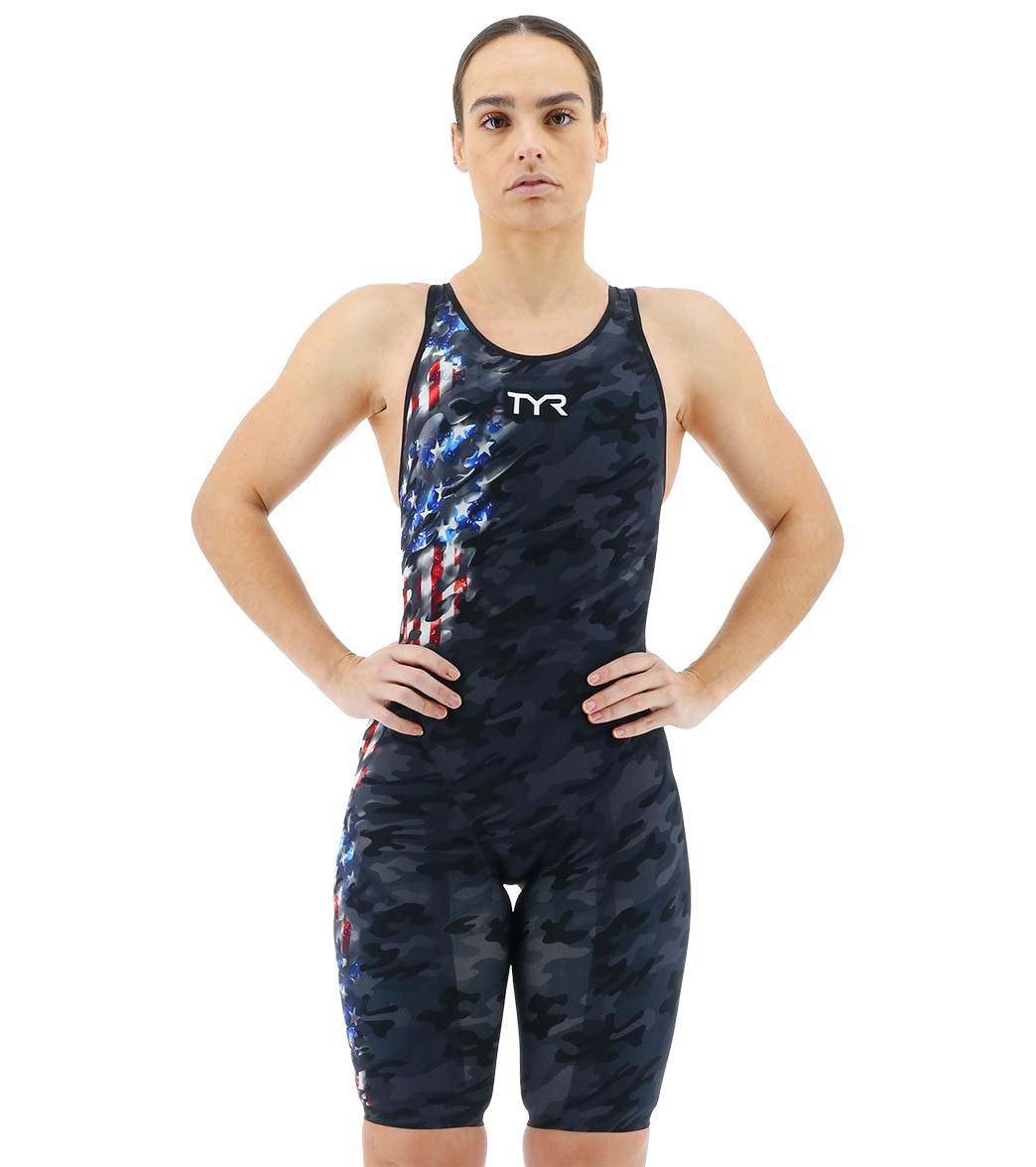TYR Women's Venzo Camo Usa Closed Back Tech Suit Swimsuit - 23 - Swimoutlet.com