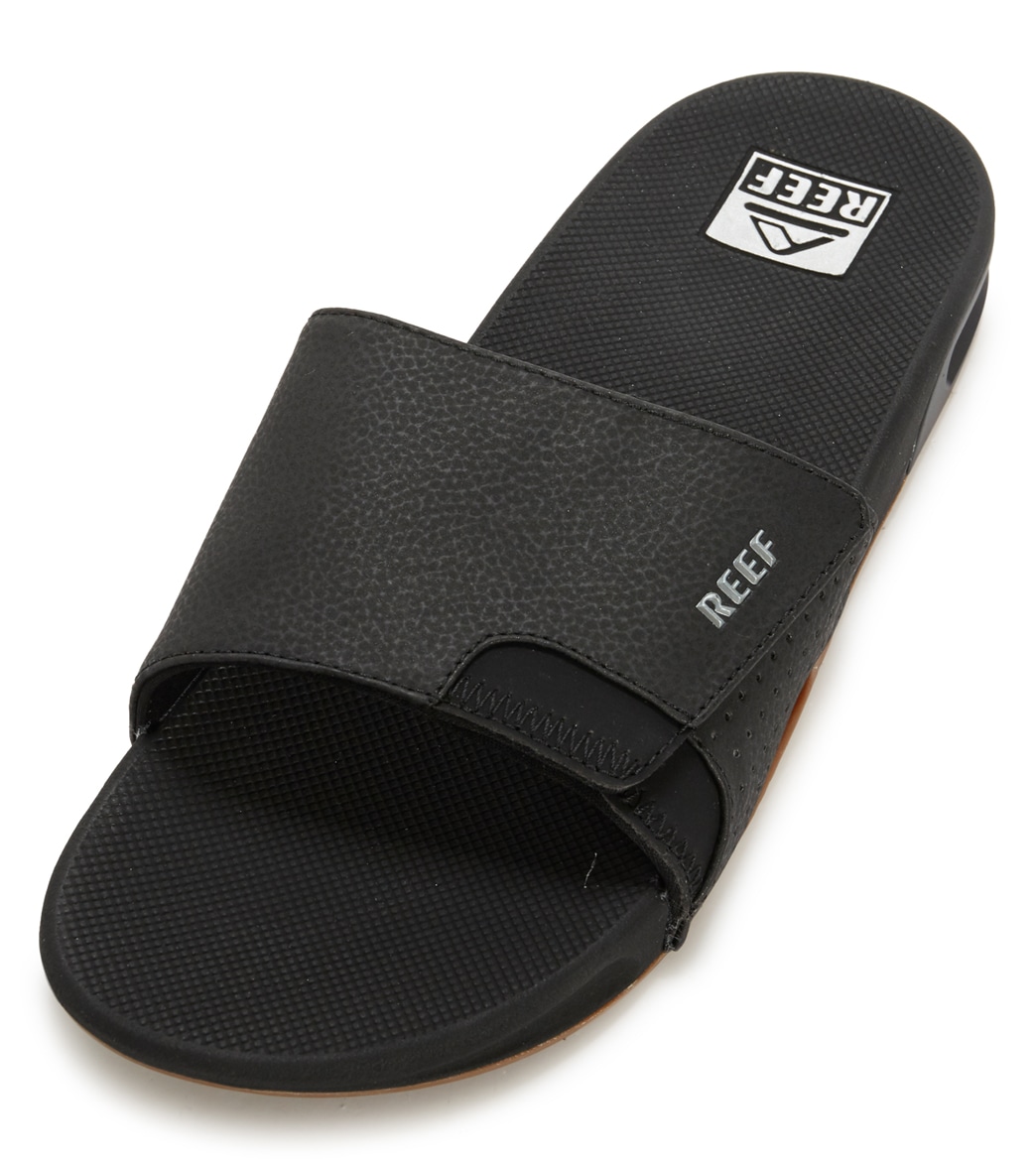 Reef Men's Fanning Slide Sandal - Black/Silver 10 - Swimoutlet.com