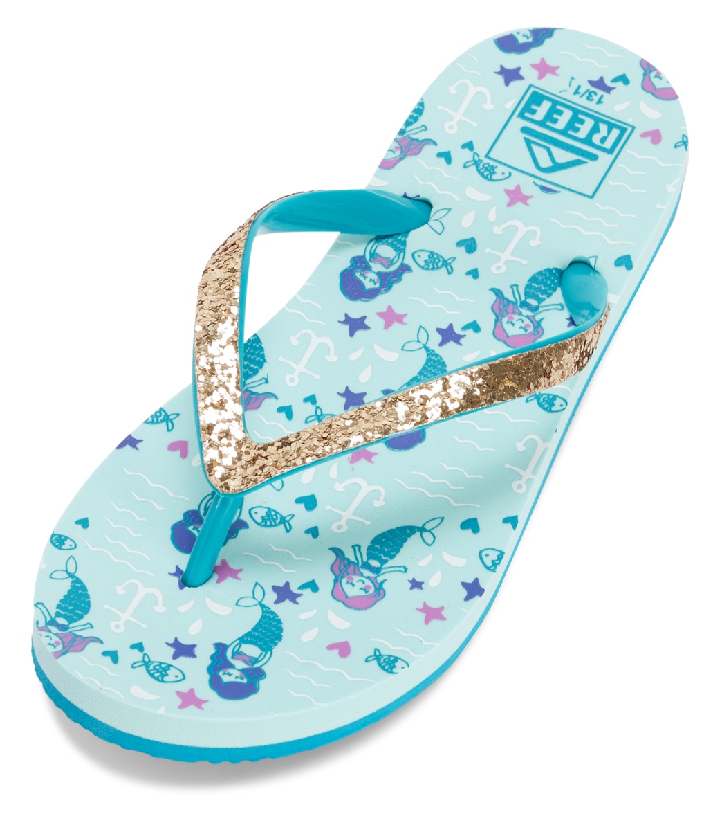 Reef Girls' Little Stargazer Print Flip Flop Big Kid - Aqua Mermaids 13/1 - Swimoutlet.com