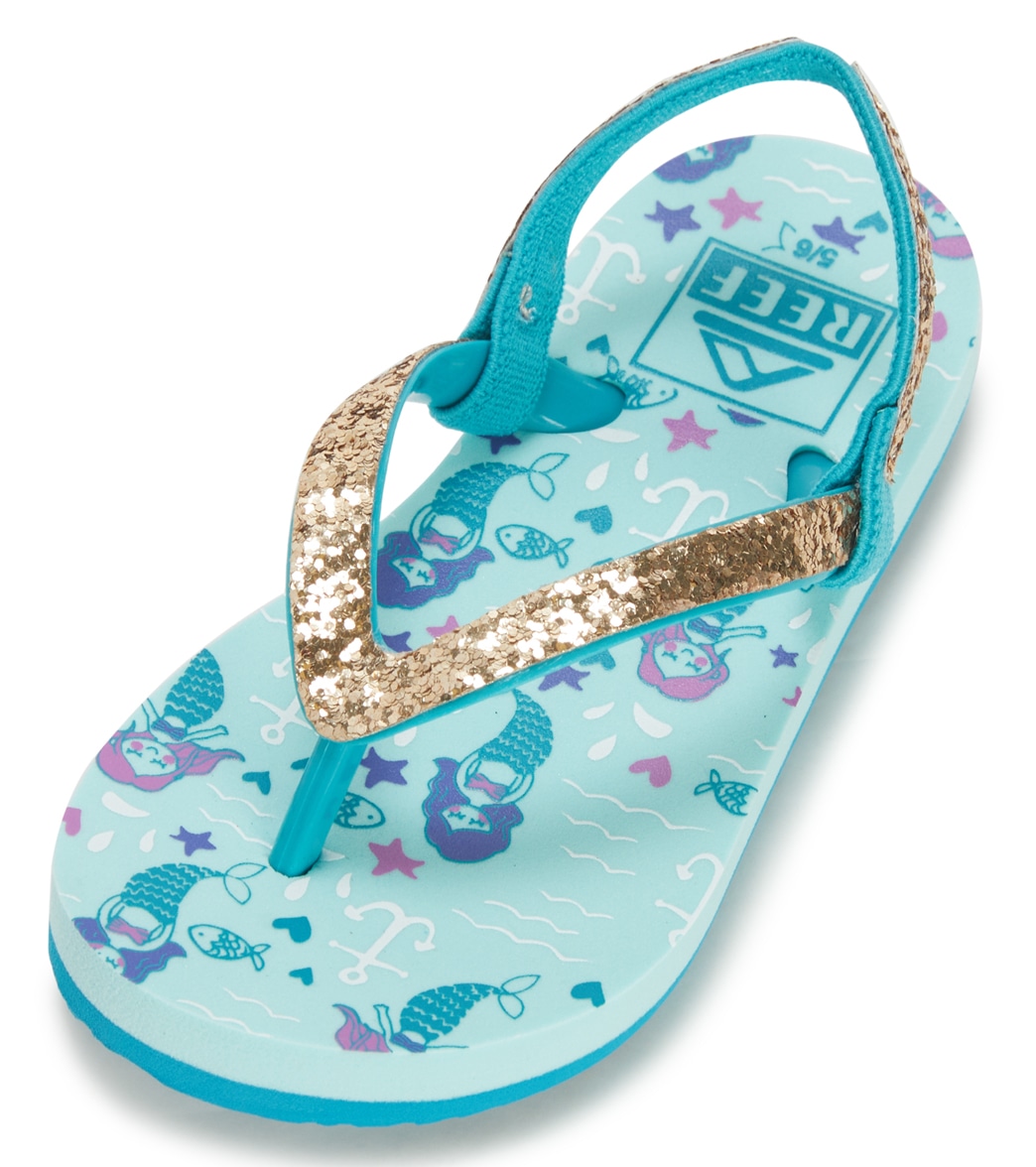 Reef Girls' Little Stargazer Print Flip Flop Toddler Kid - Aqua Mermaids 11/12 - Swimoutlet.com